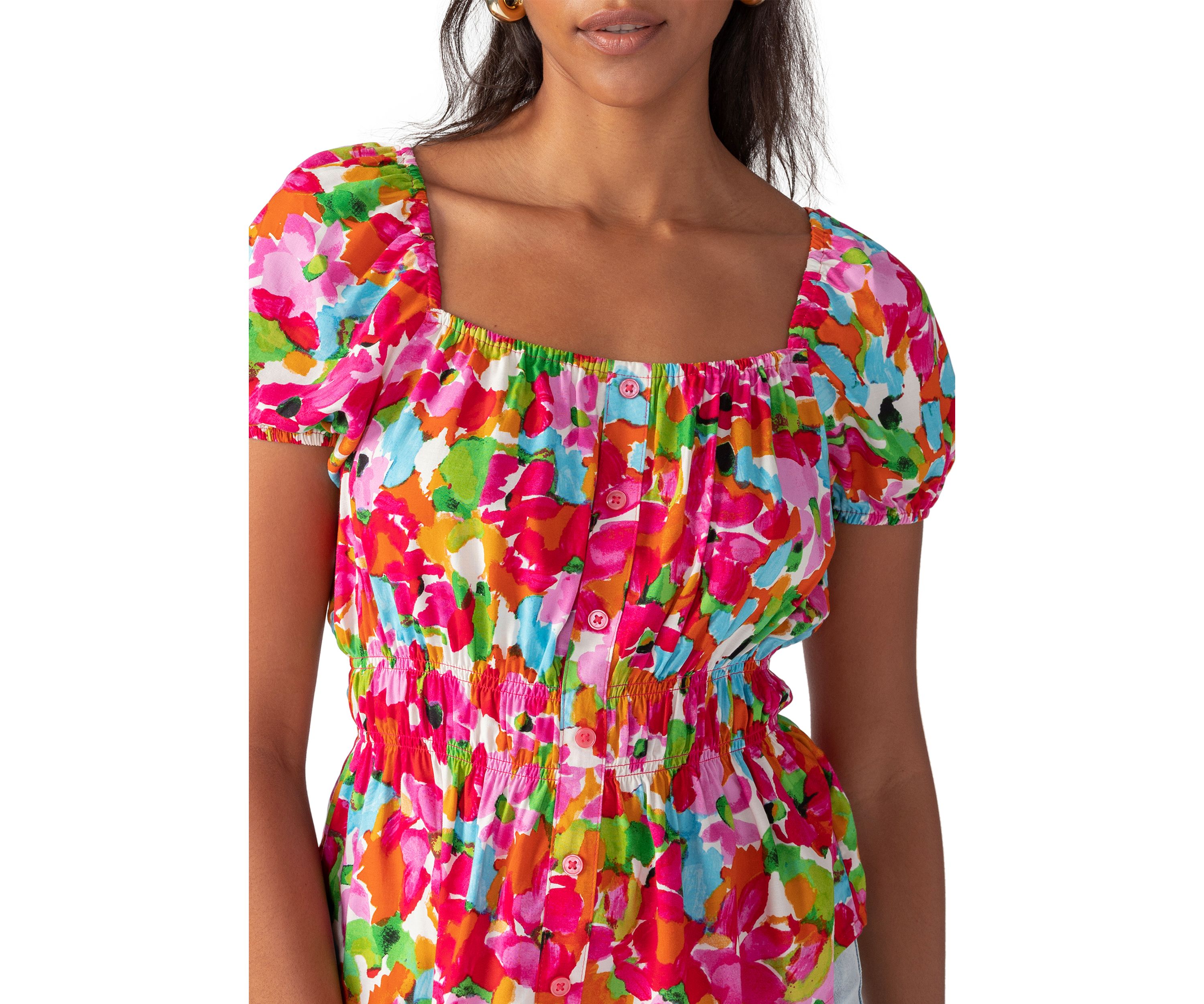 Womens Puff Sleeve Floral Top