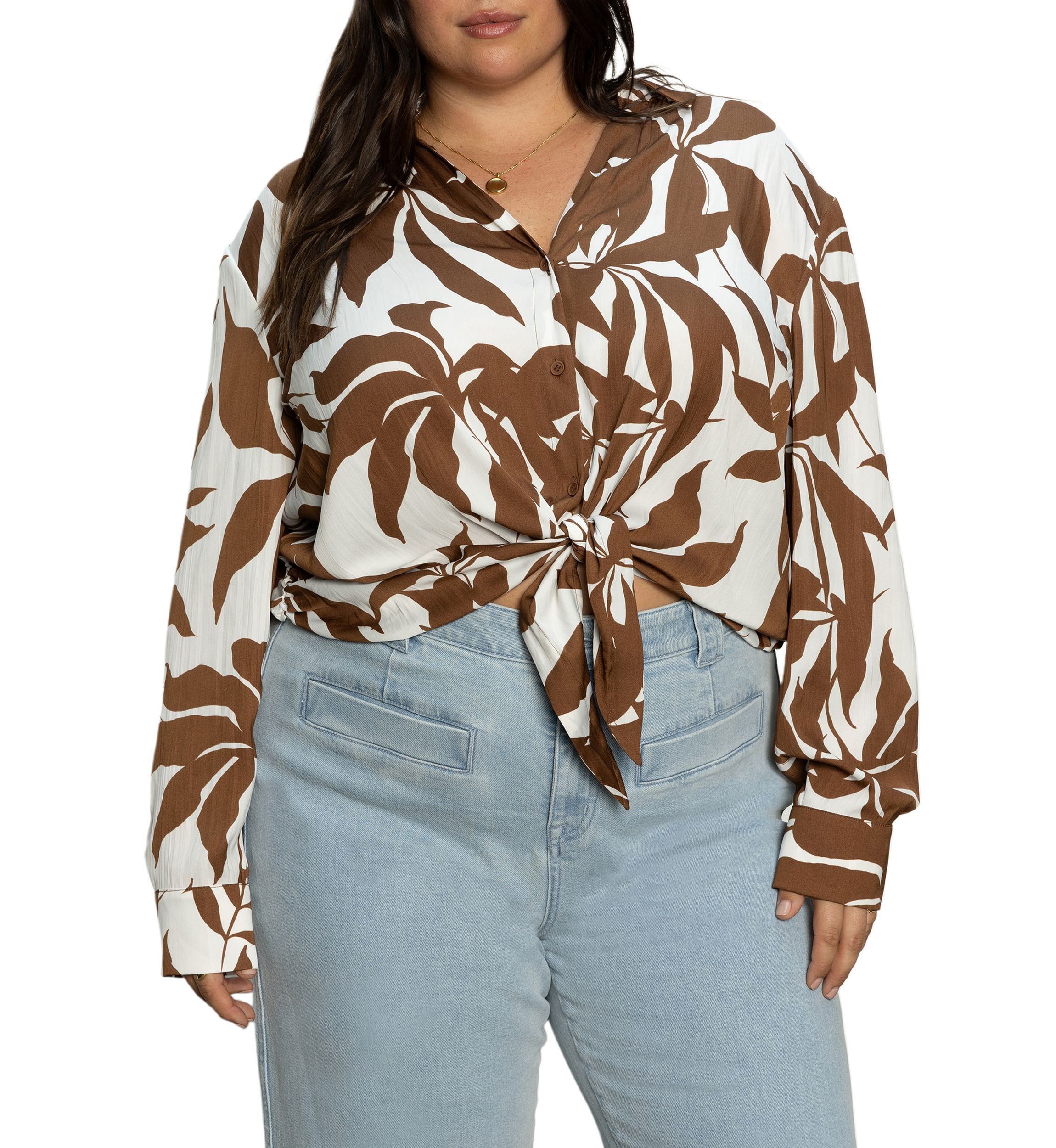 Plus Size Lover Printed Tie Front Blouse