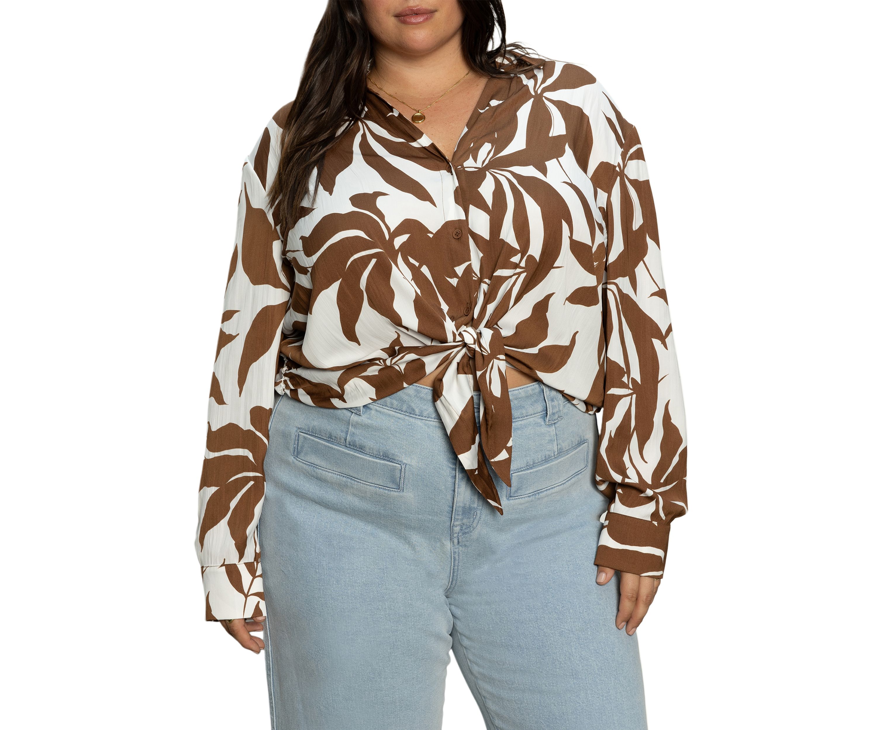 Plus Size Lover Printed Tie Front Blouse