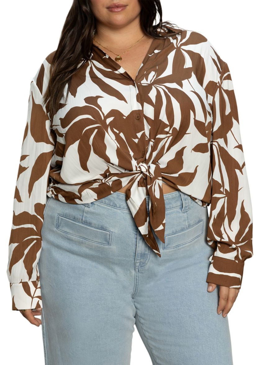 Plus Size Lover Printed Tie Front Blouse