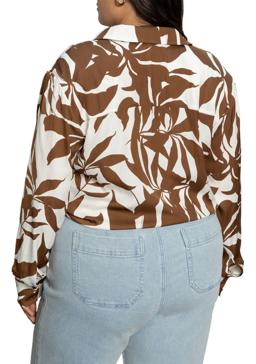 Plus Size Lover Printed Tie Front Blouse