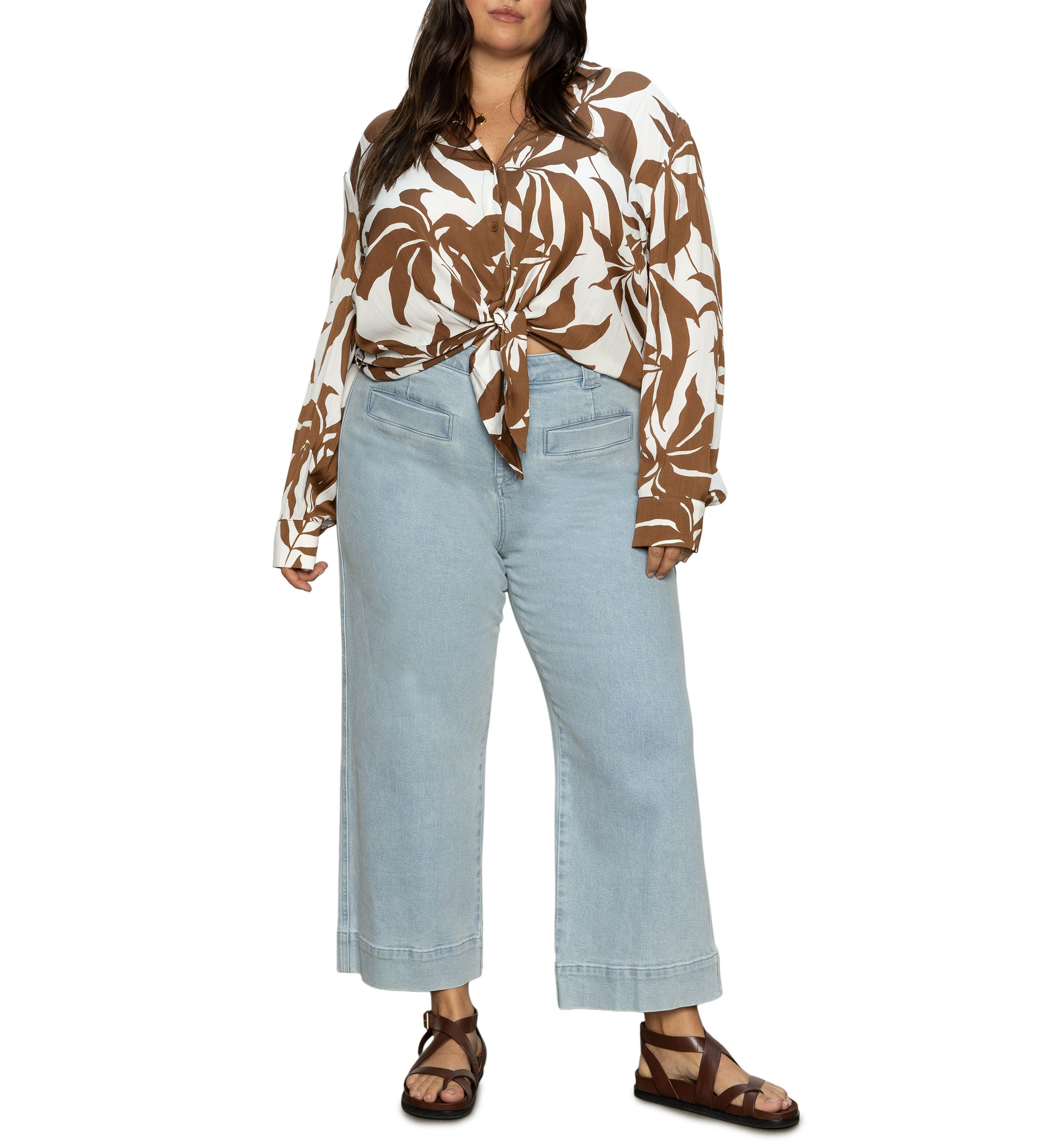 Plus Size Lover Printed Tie Front Blouse