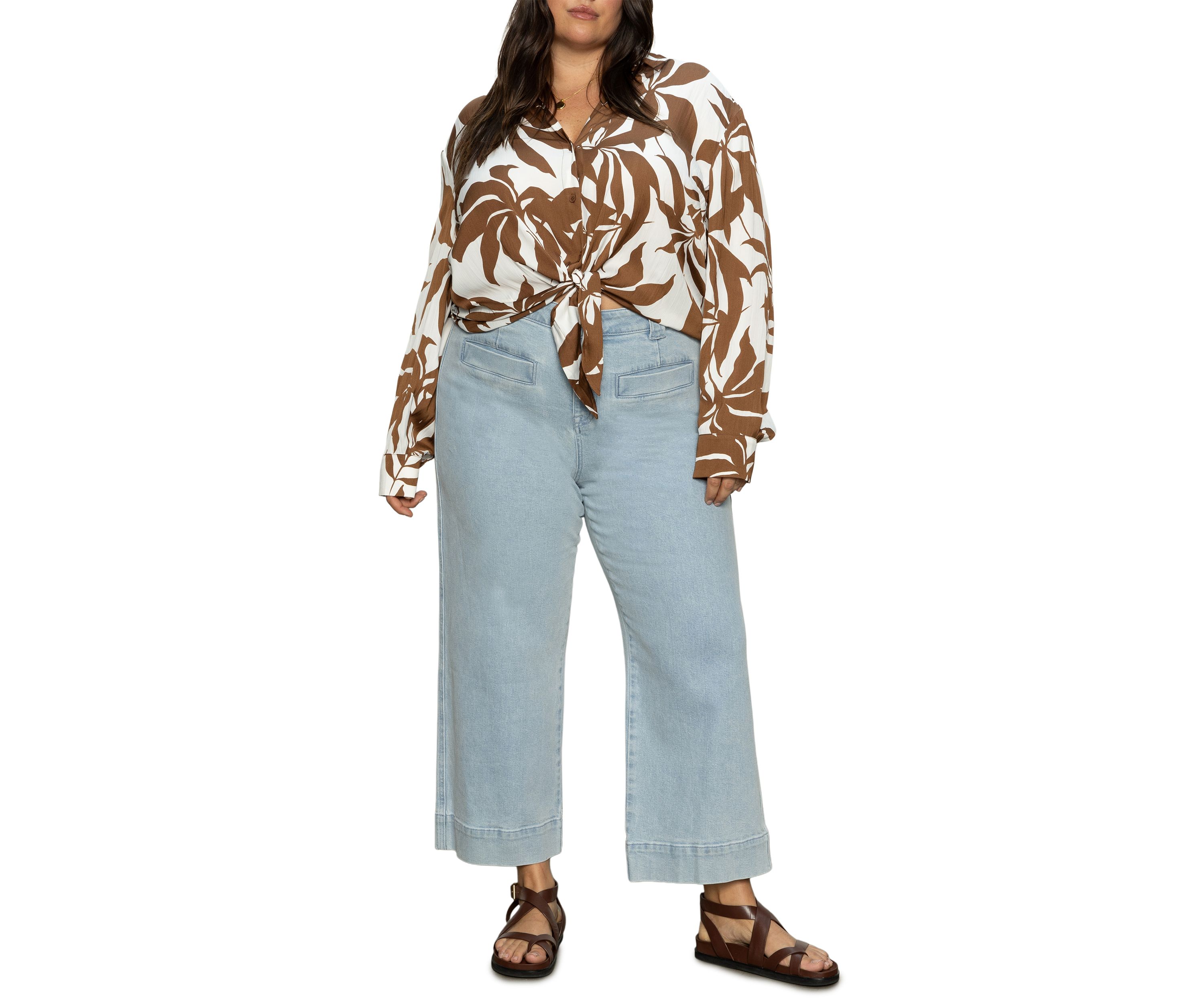 Plus Size Lover Printed Tie Front Blouse