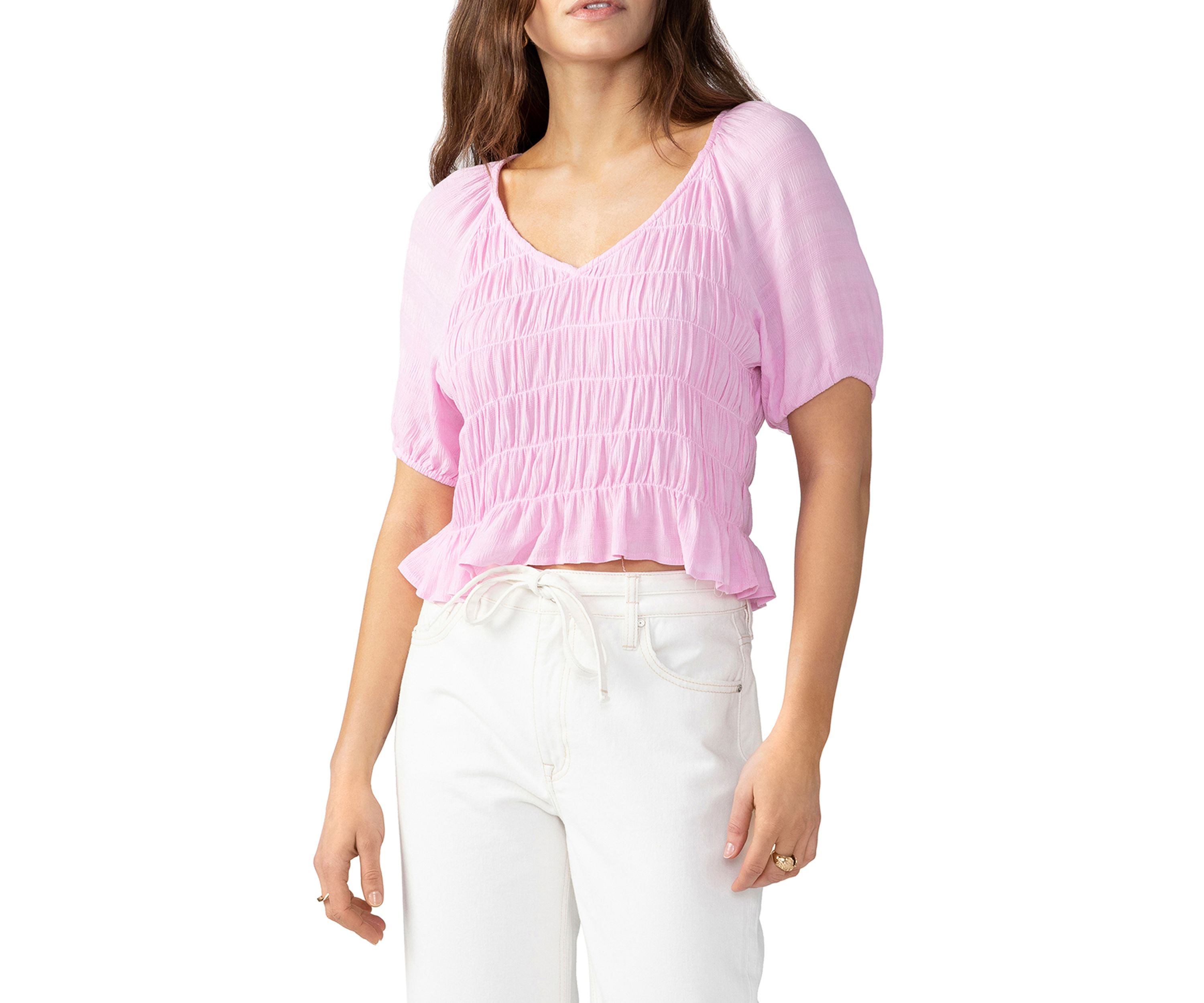 Womens V-Neck Smocked Top