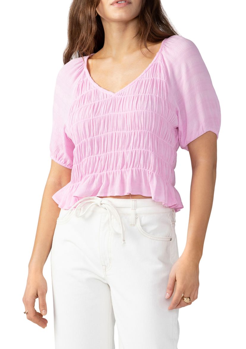 Womens V-Neck Smocked Top