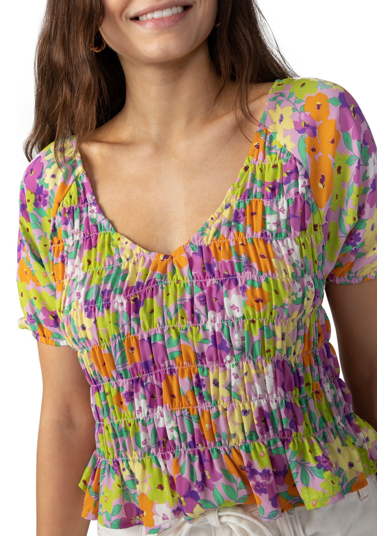 Womens V-Neck Smocked Top 