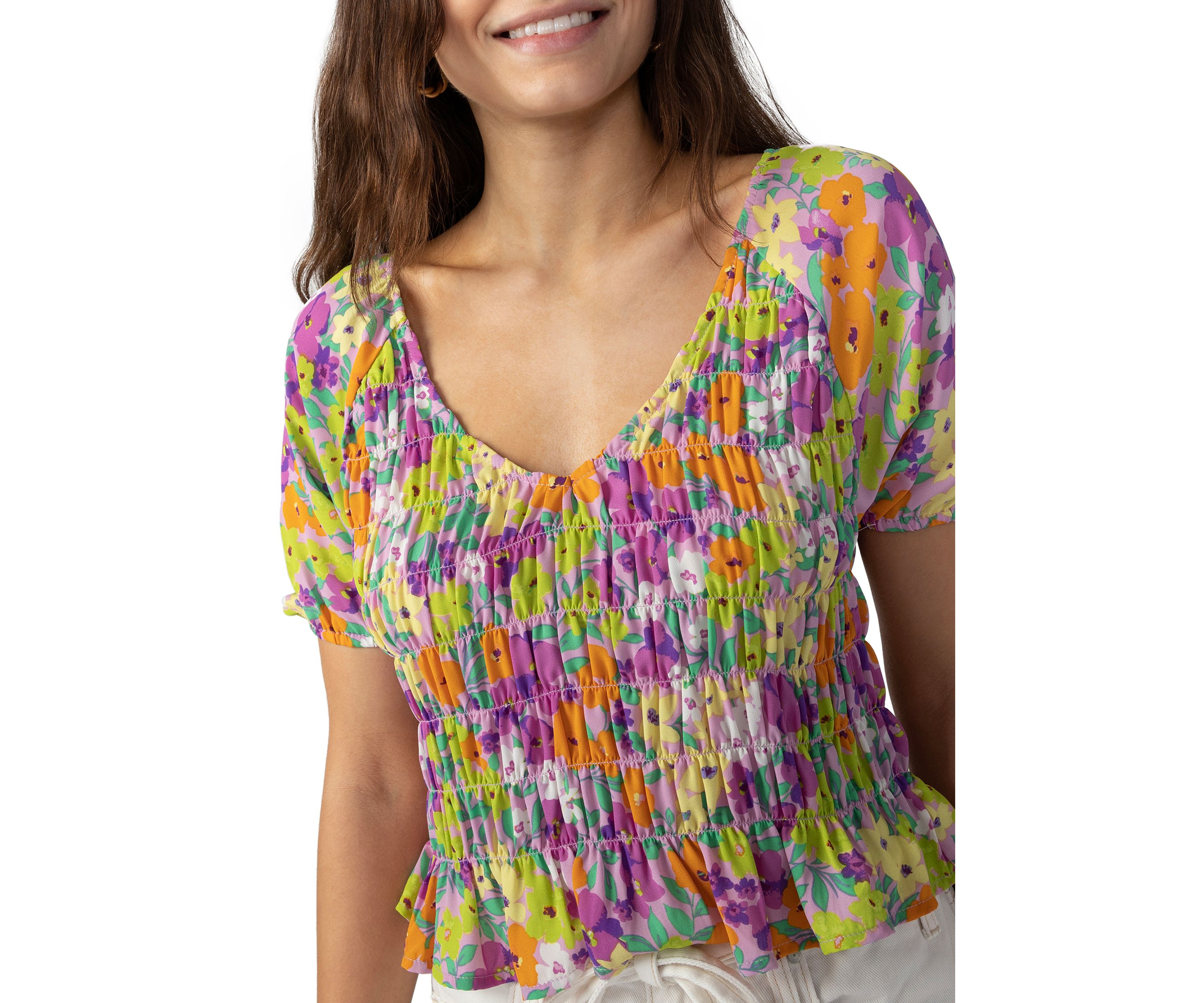 Womens V-Neck Smocked Top 