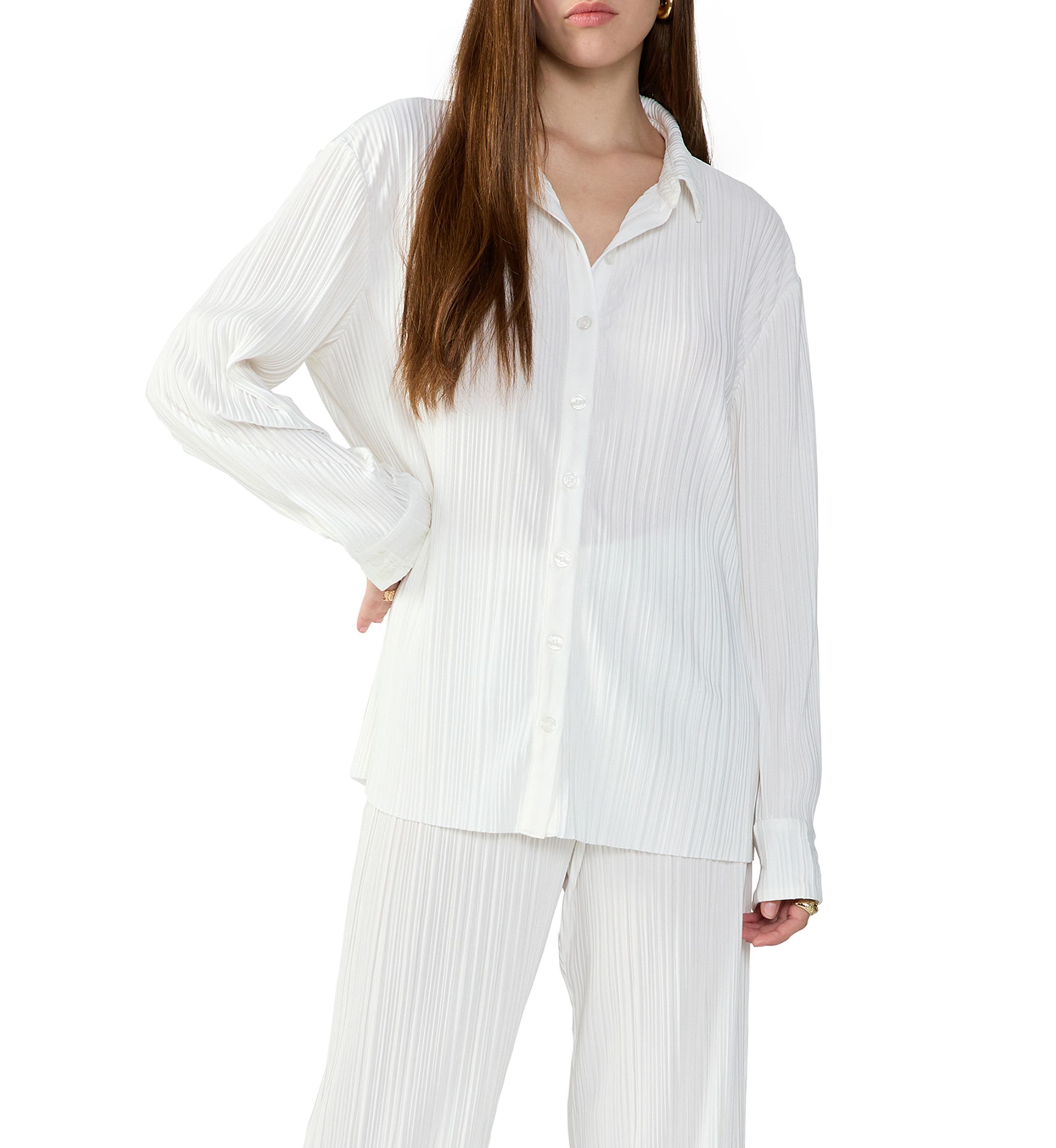 Womens Plisse Button Down Shirt