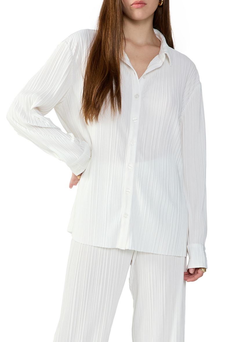 Womens Plisse Button Down Shirt
