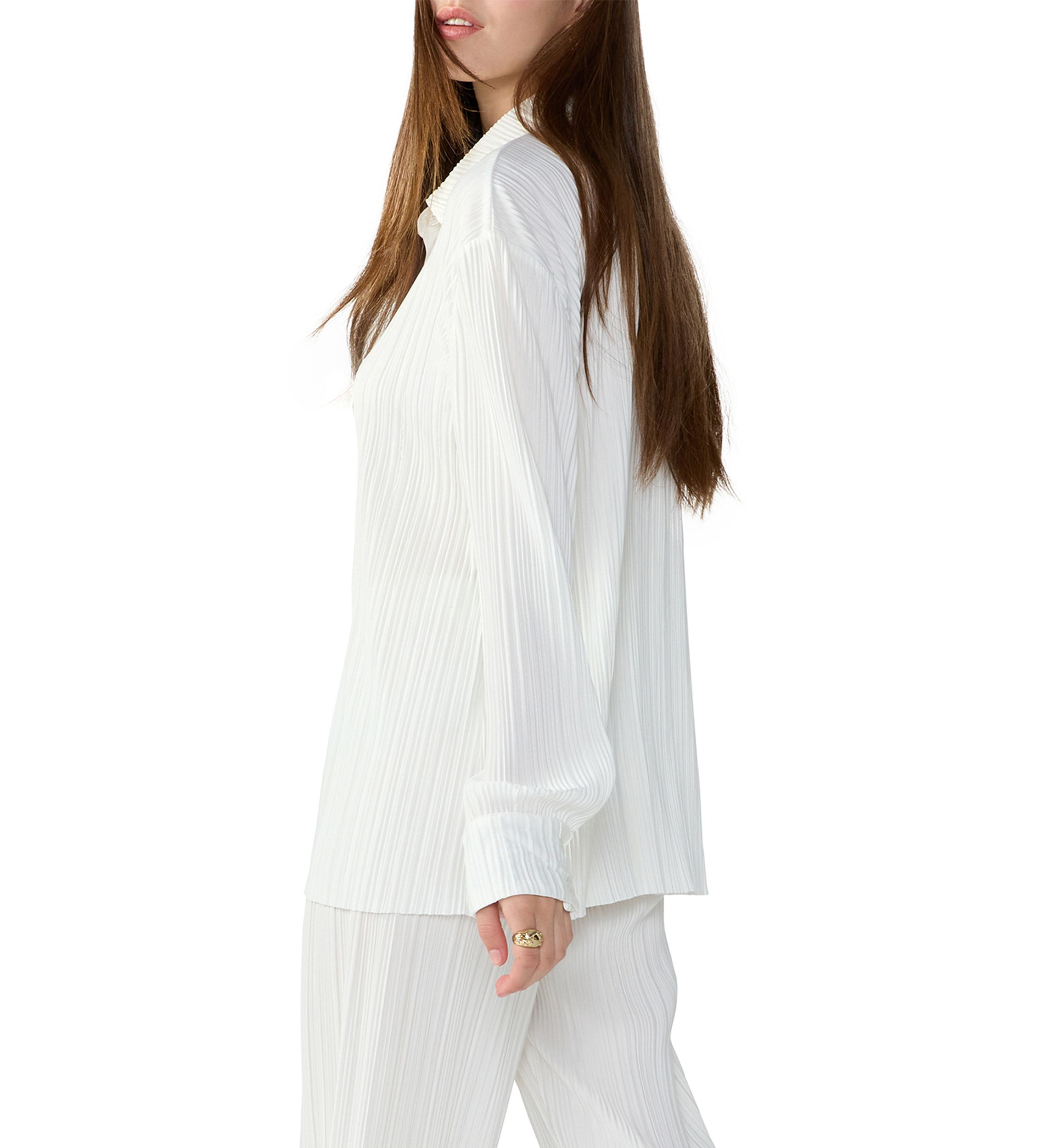 Womens Plisse Button Down Shirt