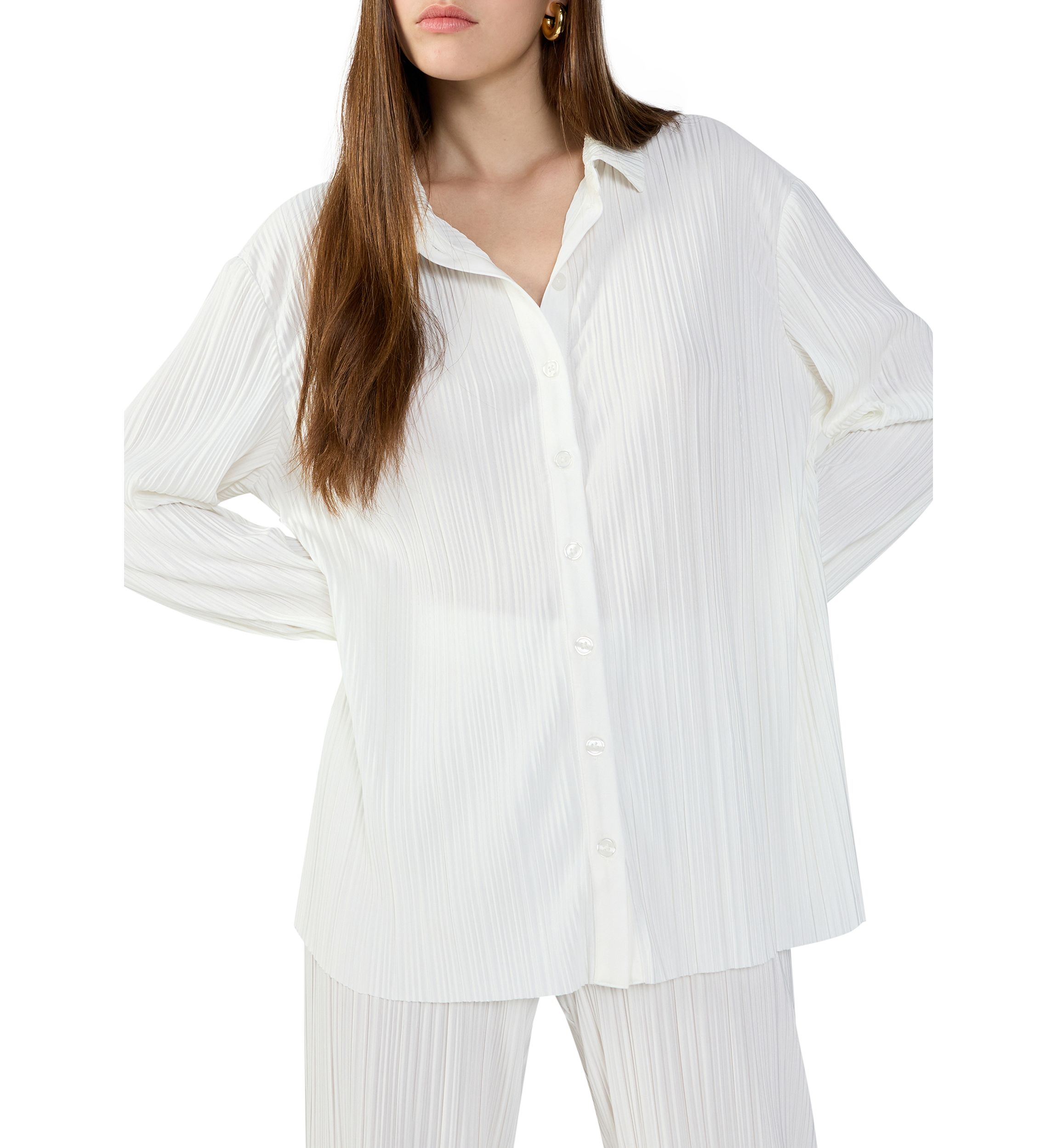 Womens Plisse Button Down Shirt