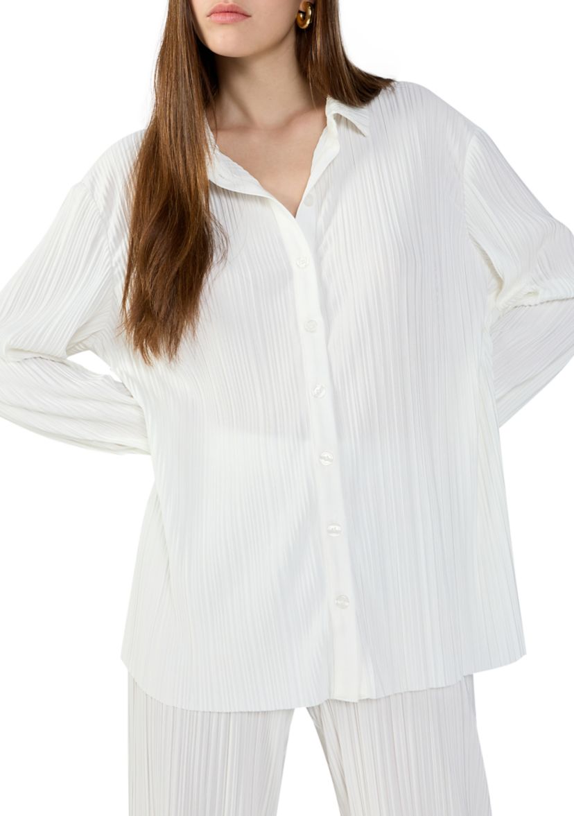 Womens Plisse Button Down Shirt