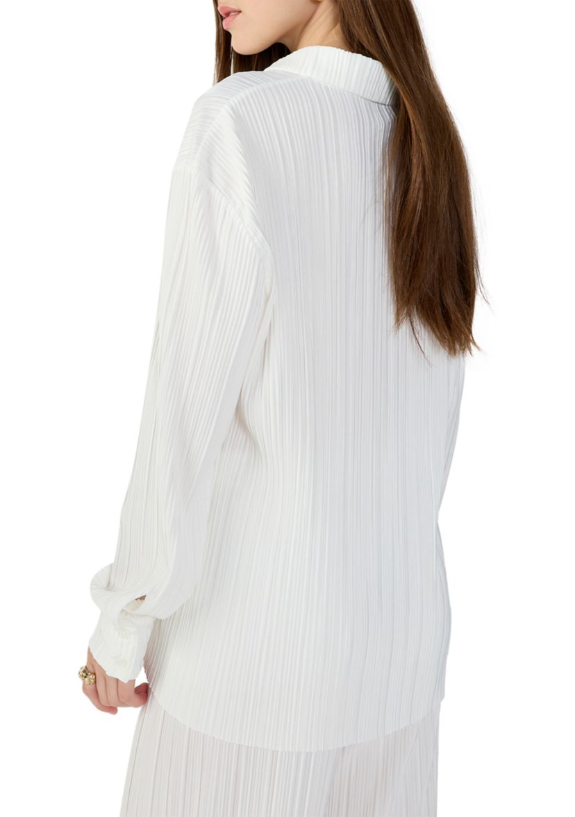 Womens Plisse Button Down Shirt