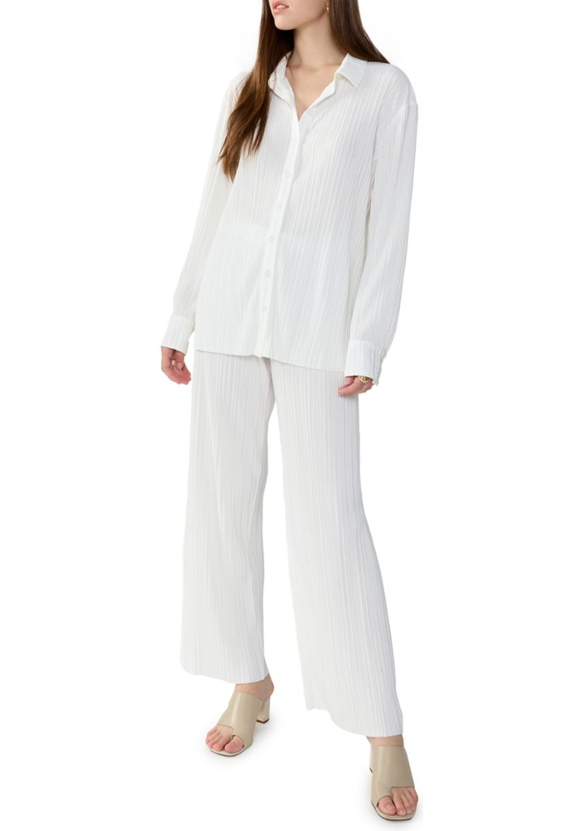 Womens Plisse Button Down Shirt