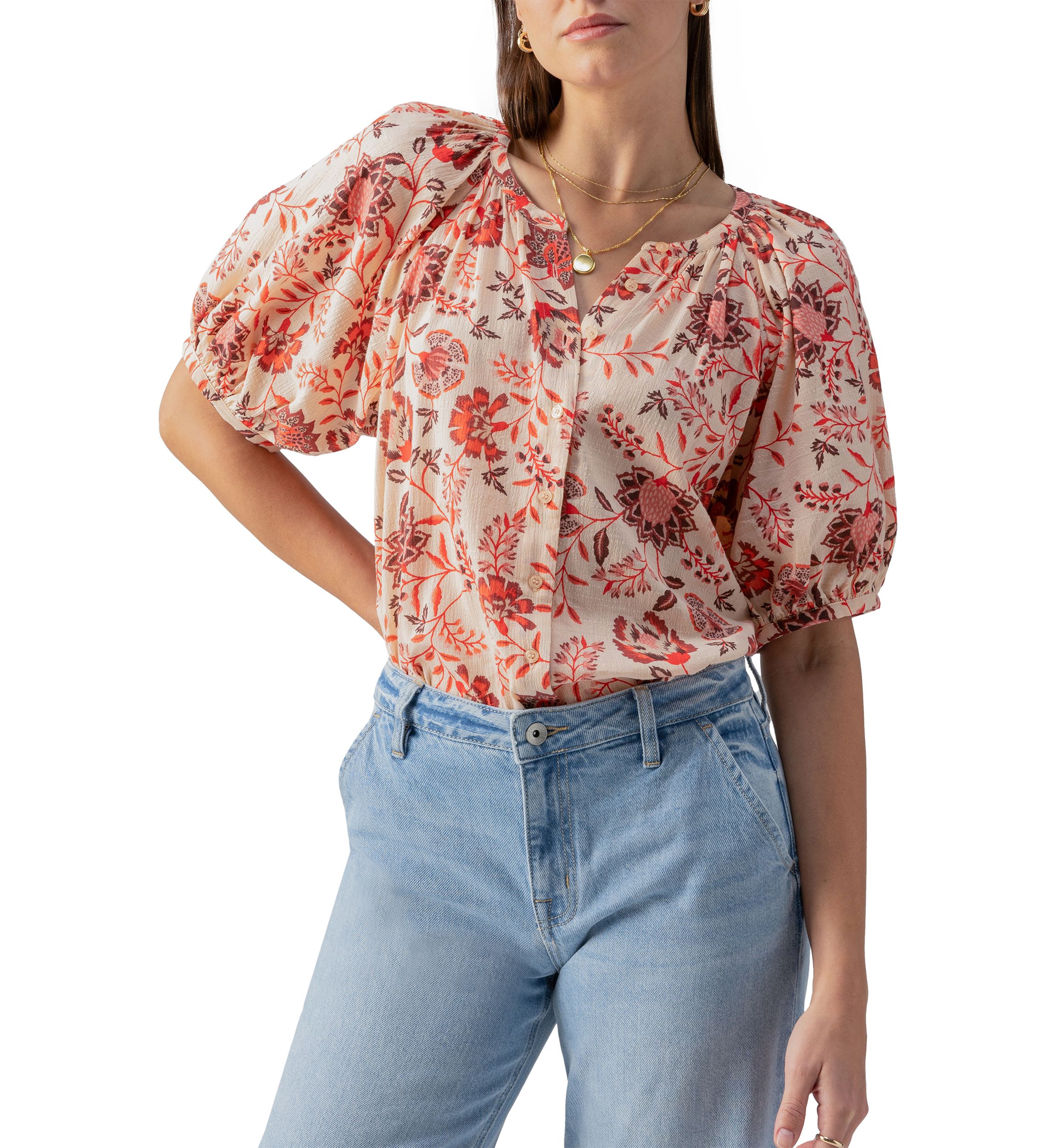 Womens Bubble Sleeve Boho Blouse