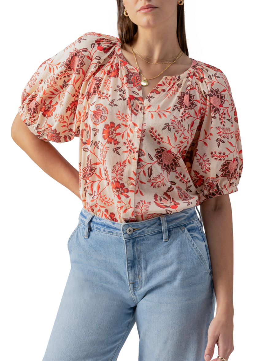 Womens Bubble Sleeve Boho Blouse