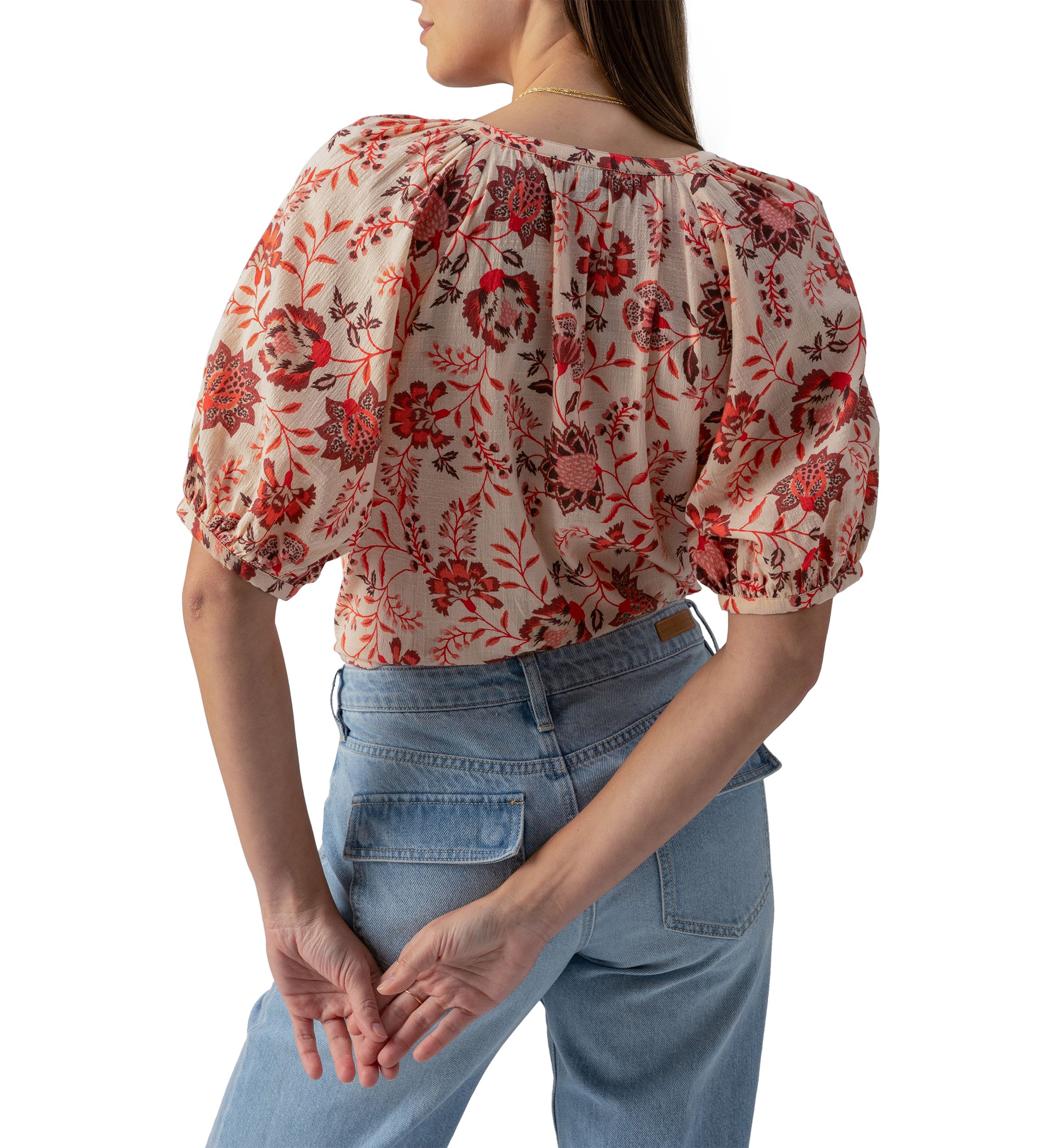 Womens Bubble Sleeve Boho Blouse