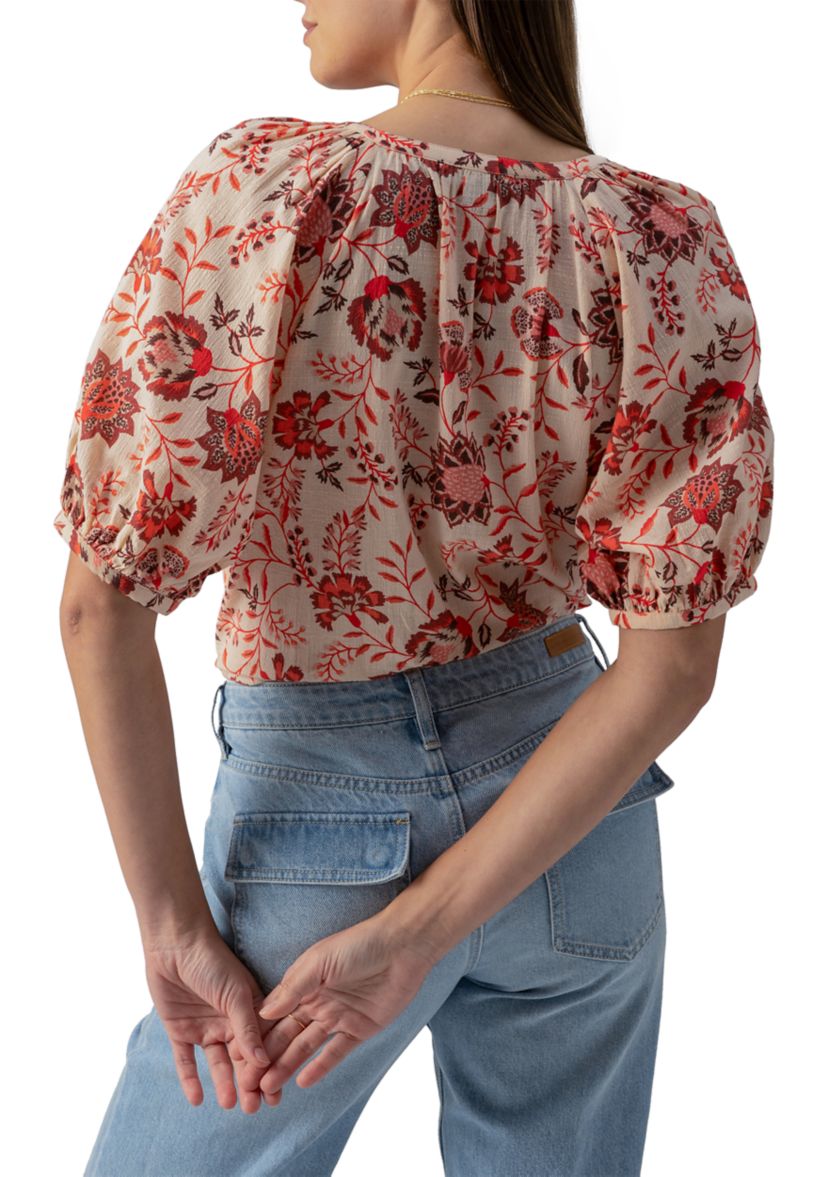 Womens Bubble Sleeve Boho Blouse