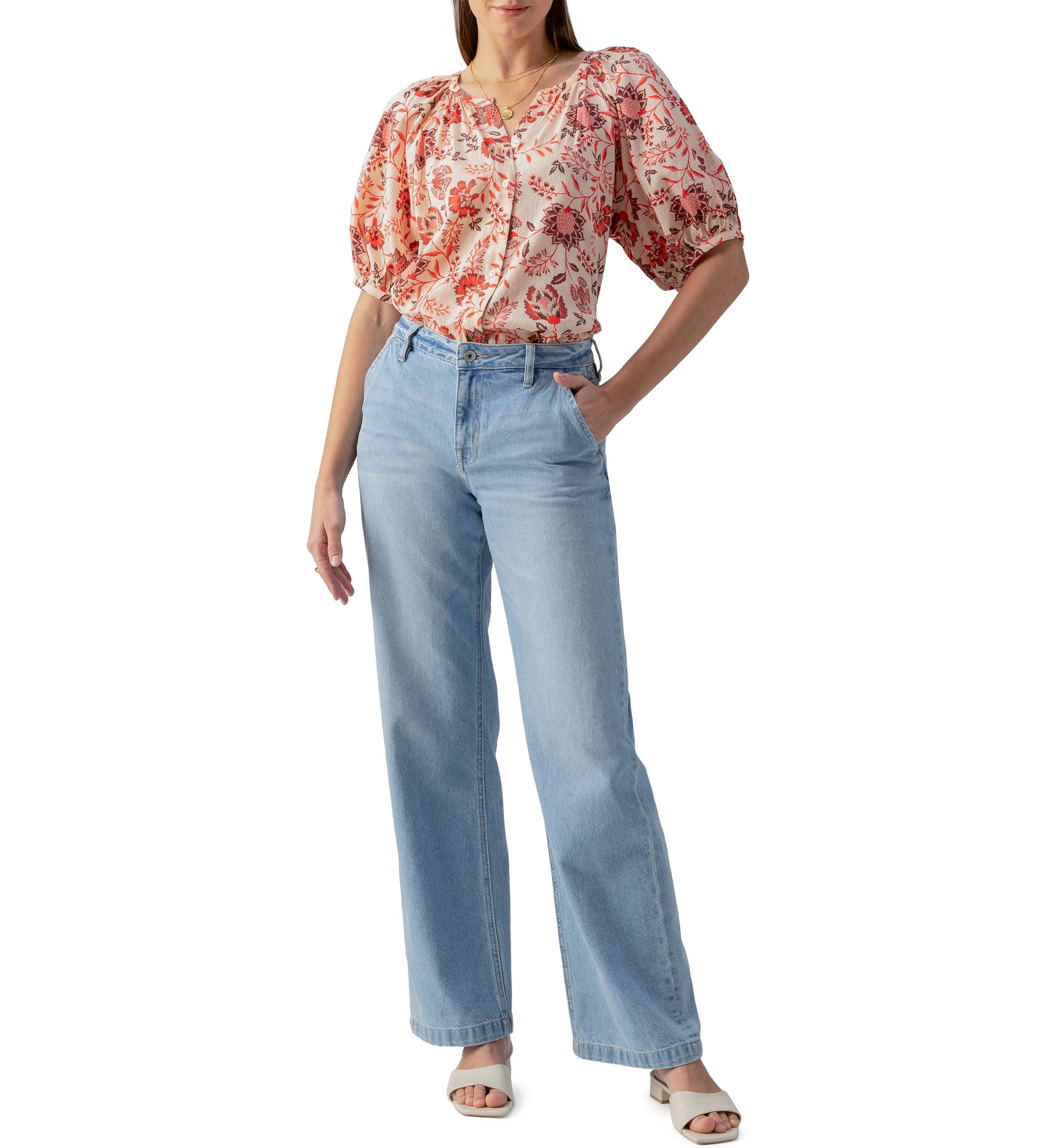 Womens Bubble Sleeve Boho Blouse