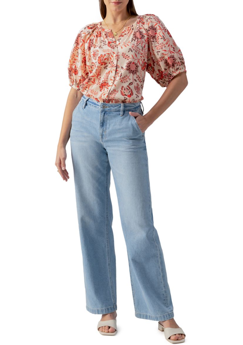 Womens Bubble Sleeve Boho Blouse