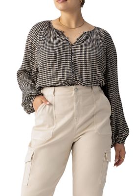 Sanctuary Women's Plus Size Geometric Blouson Blouse, 3X
