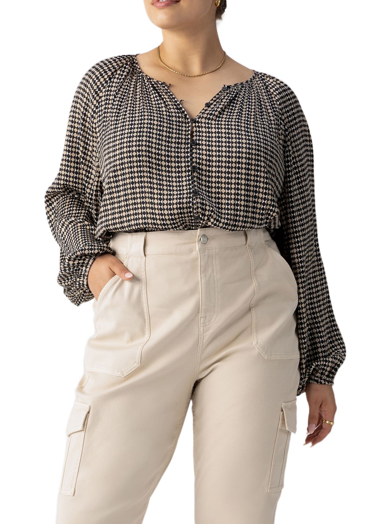 Plus Size Geometric Blouson Blouse