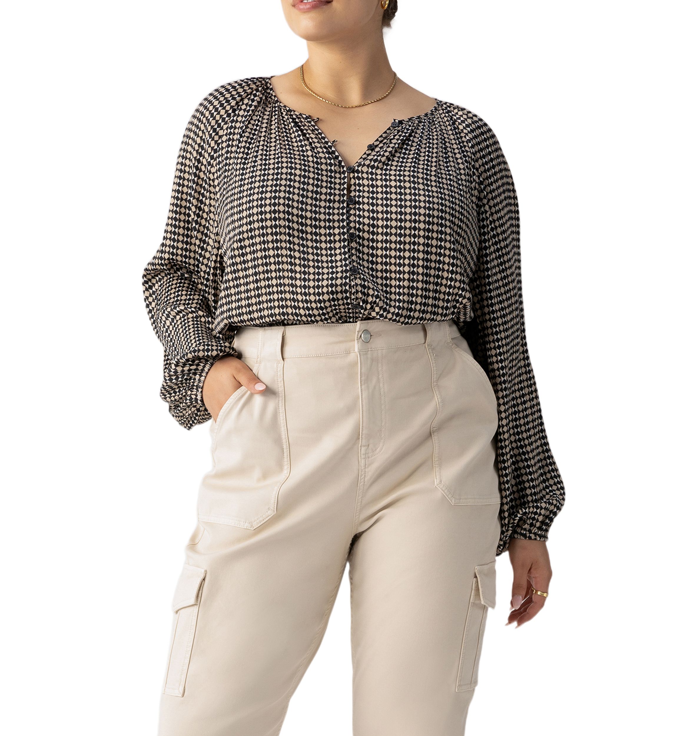 Plus Size Geometric Blouson Blouse