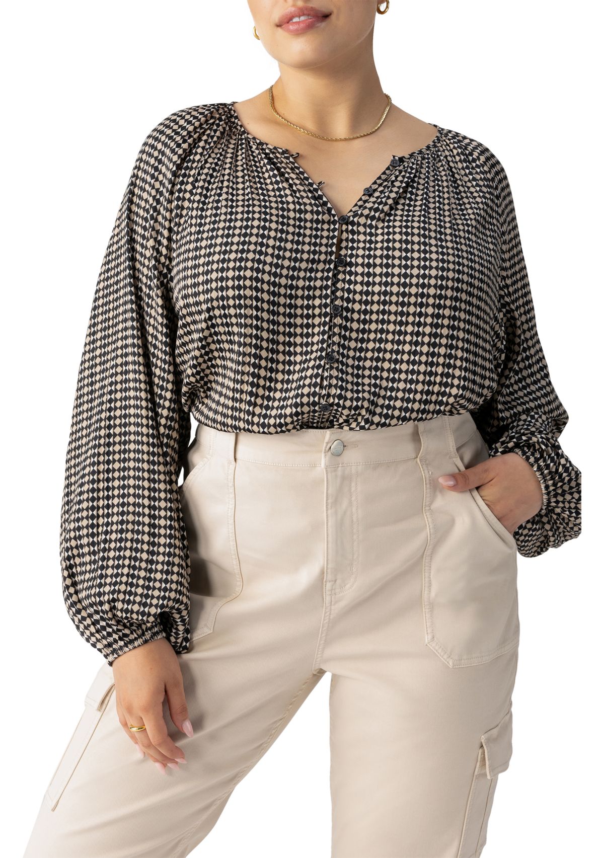Plus Size Geometric Blouson Blouse