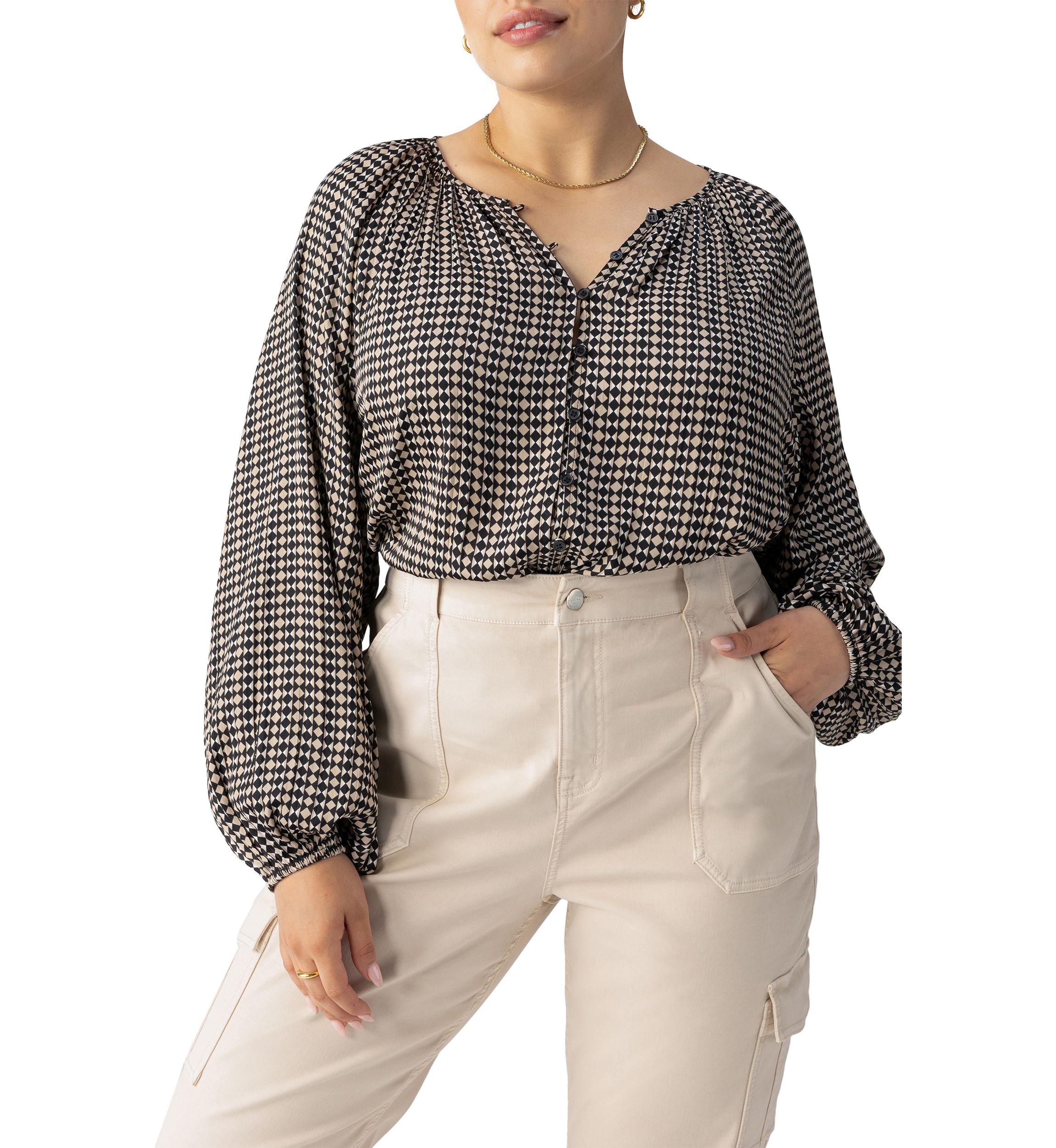 Plus Size Geometric Blouson Blouse