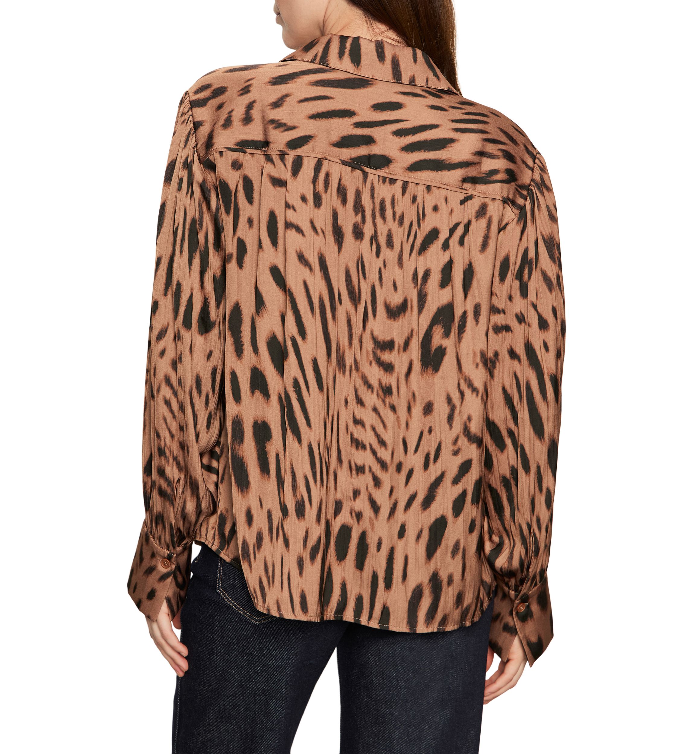 Womens Rebel Long Sleeve Button Front Animal Print Blouse