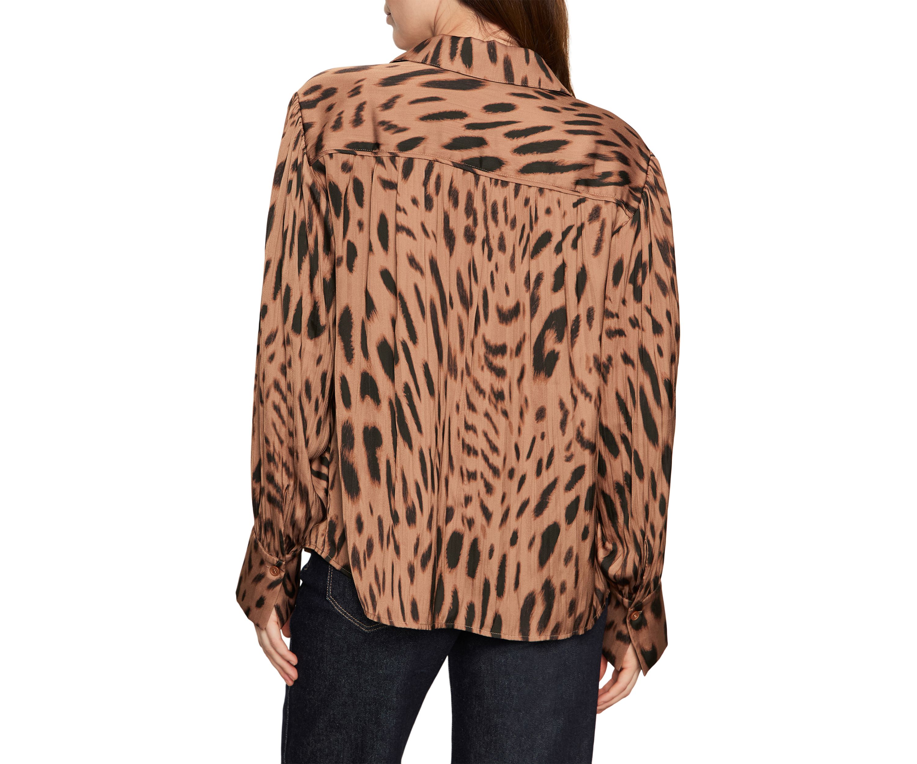 Womens Rebel Long Sleeve Button Front Animal Print Blouse