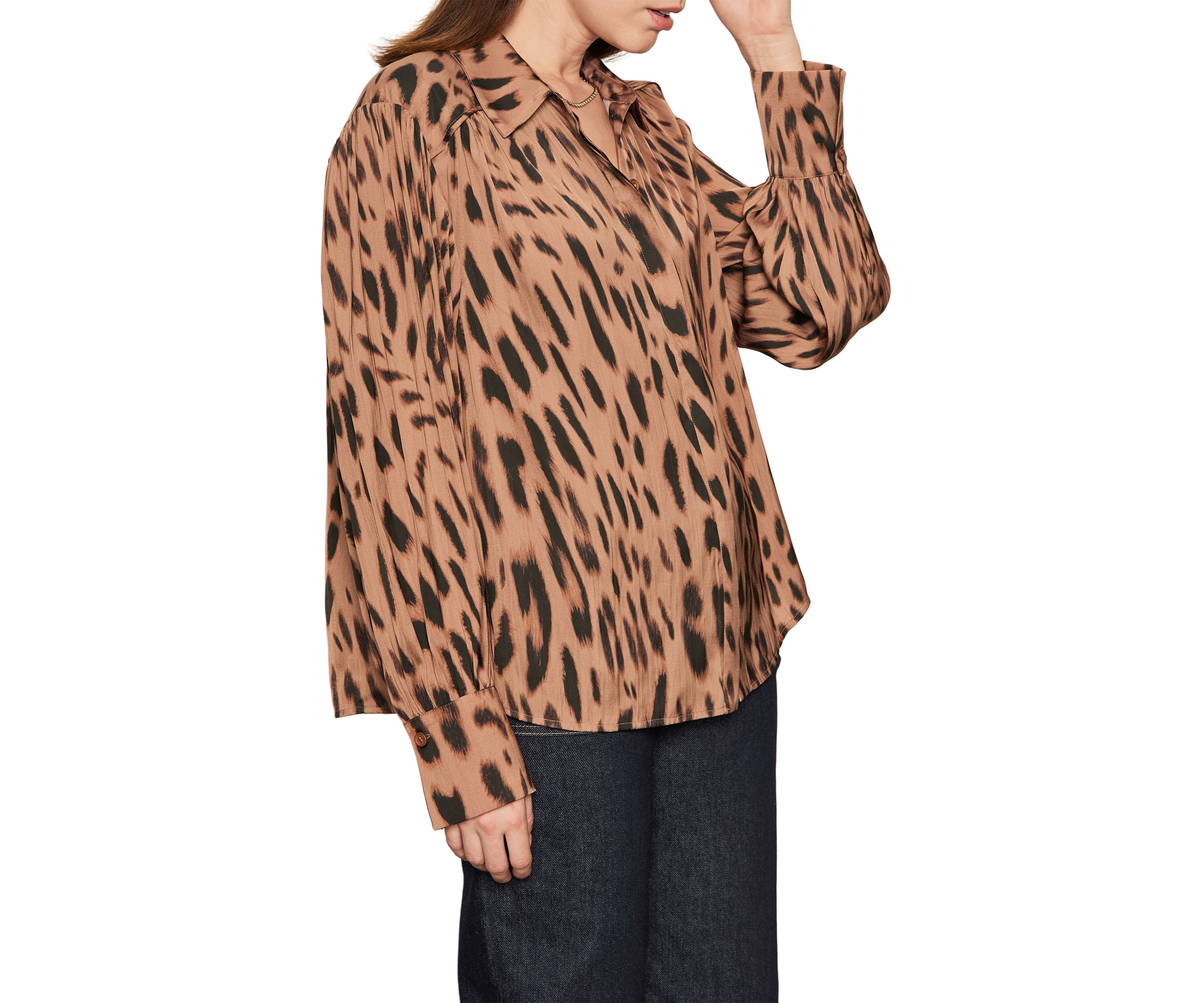 Womens Rebel Long Sleeve Button Front Animal Print Blouse