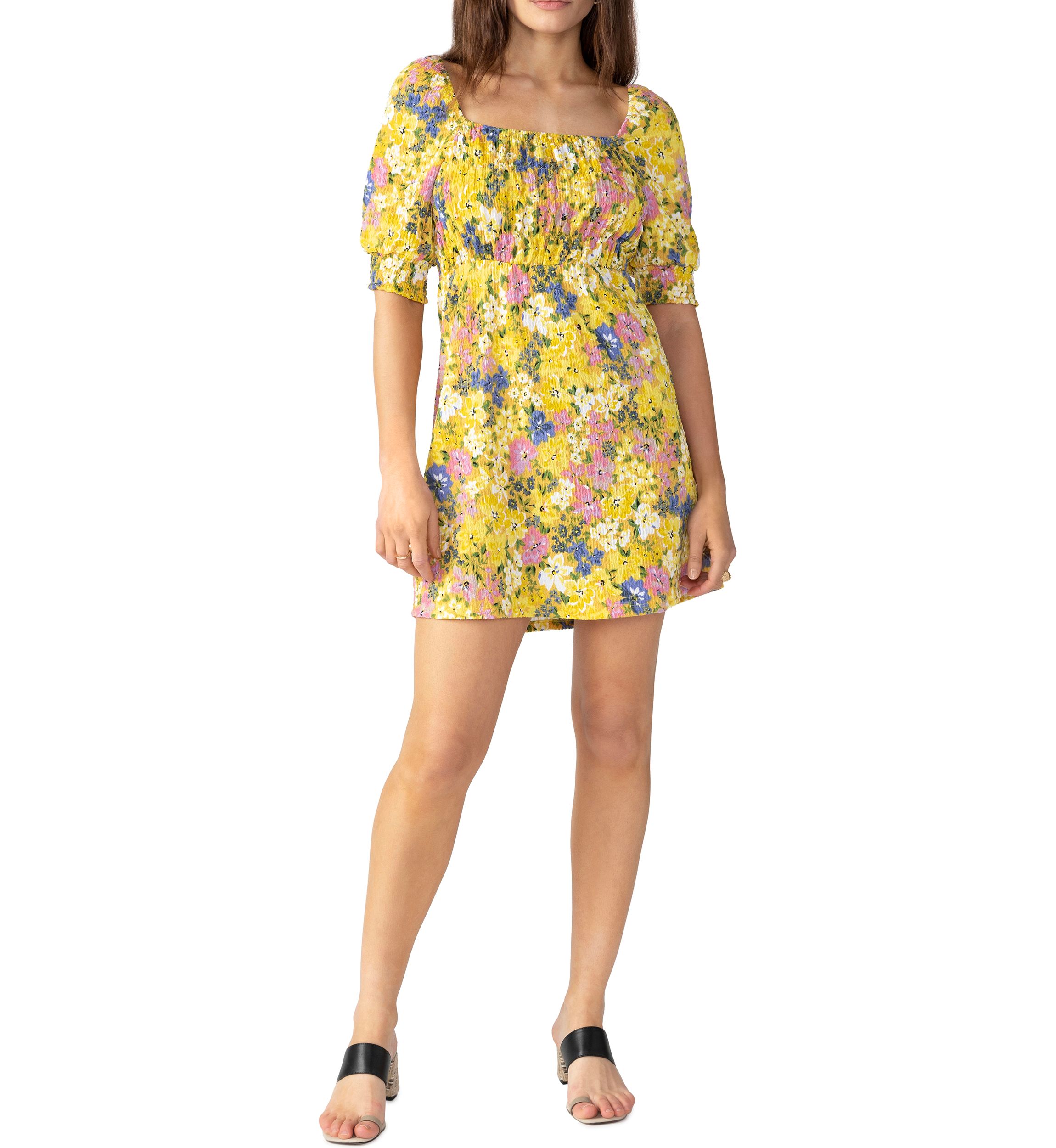 Womens Smocked Square Neck Dress