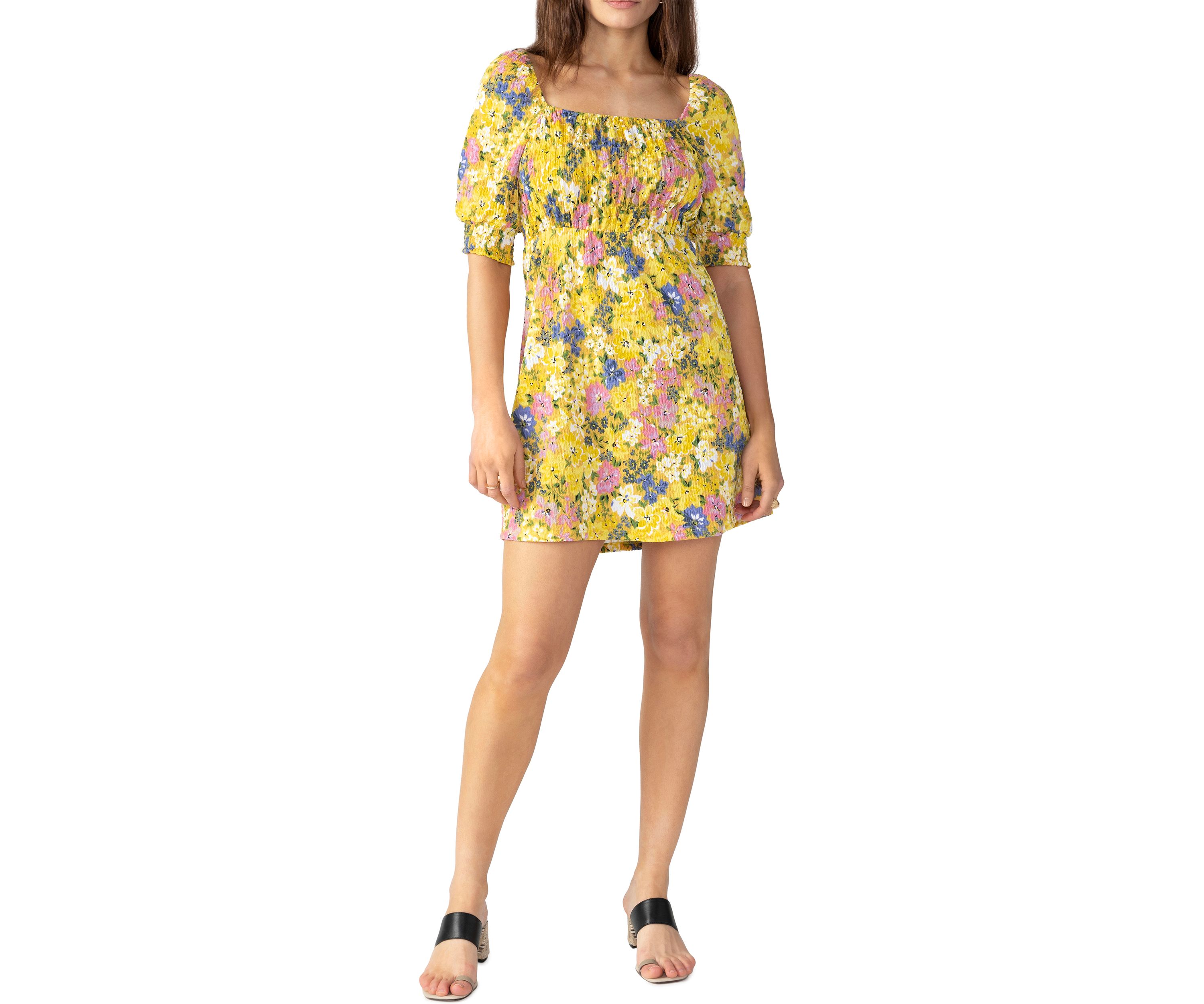 Womens Smocked Square Neck Dress