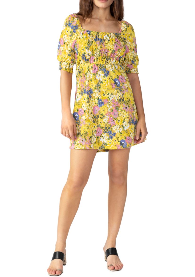 Womens Smocked Square Neck Dress