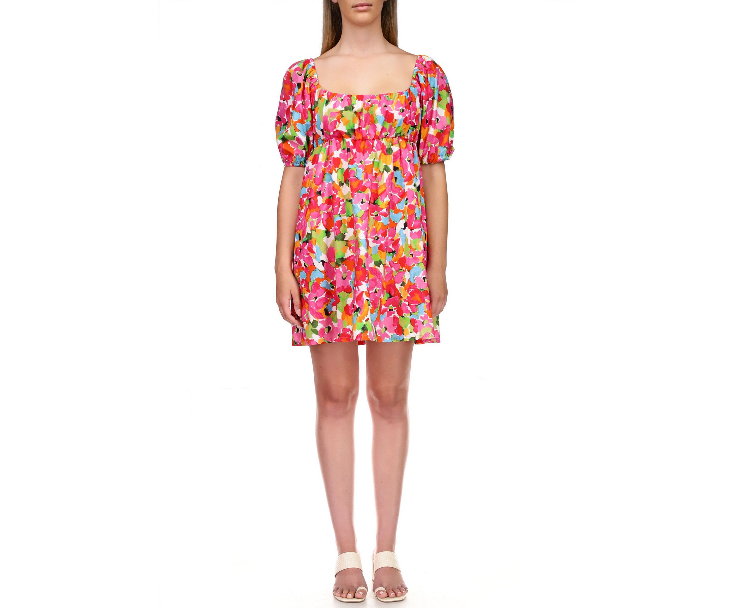 Womens Puff Sleeve Floral Babydoll Dress