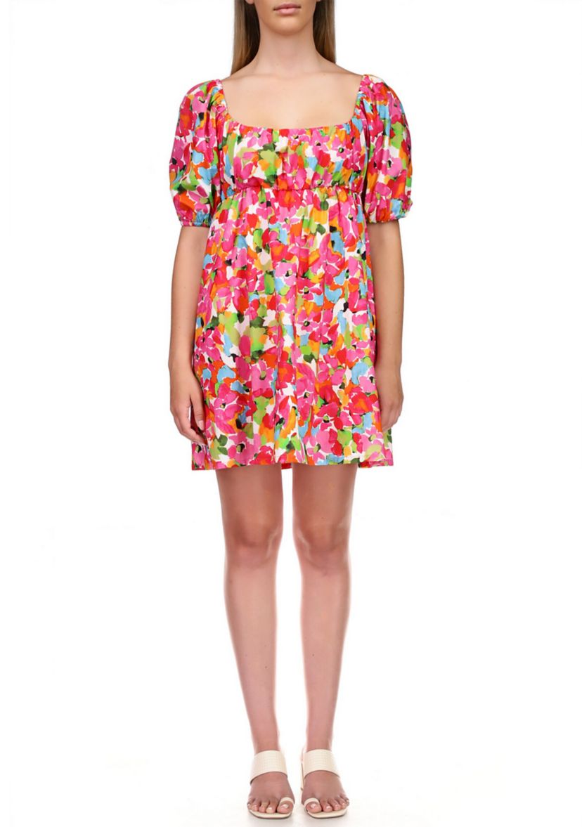 Womens Puff Sleeve Floral Babydoll Dress
