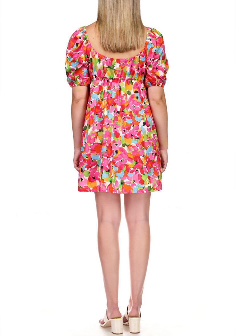 Womens Puff Sleeve Floral Babydoll Dress