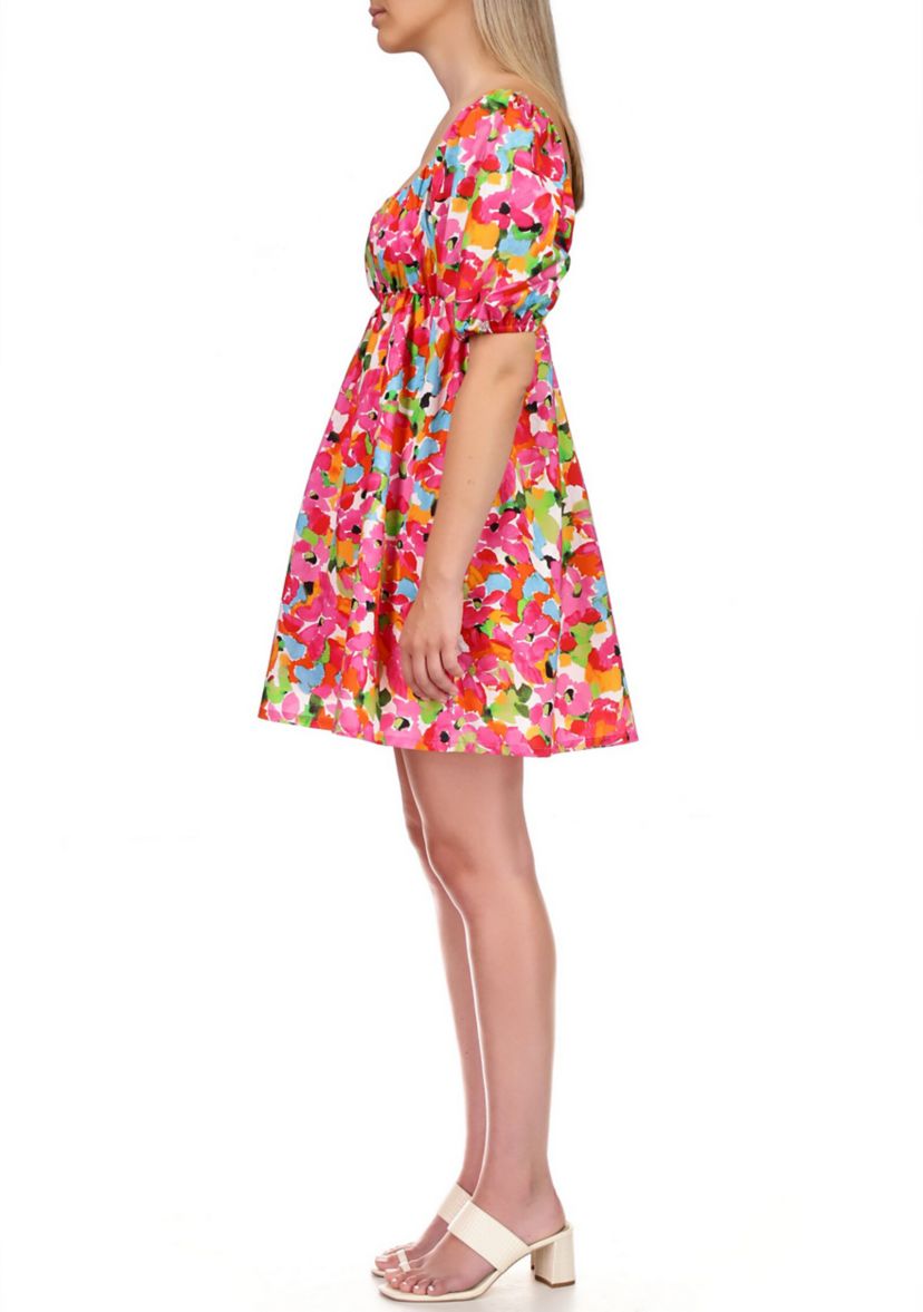 Womens Puff Sleeve Floral Babydoll Dress
