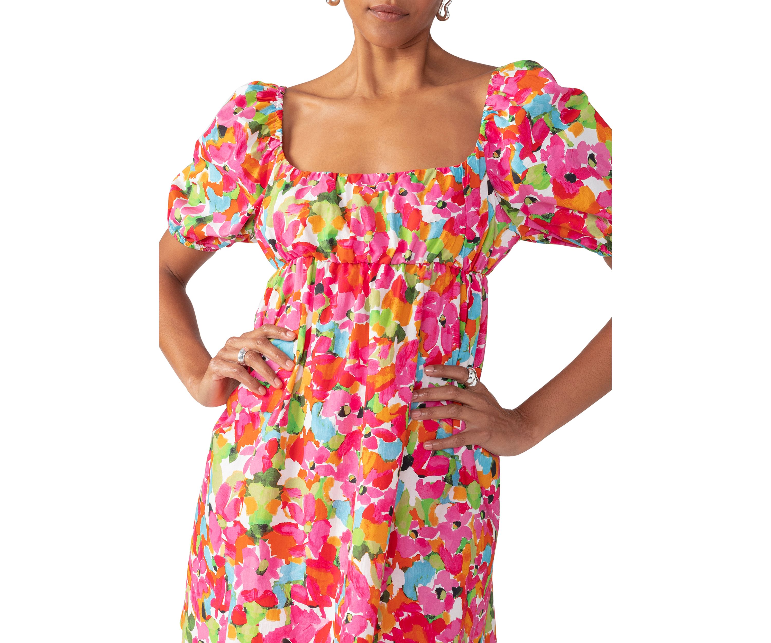 Womens Puff Sleeve Floral Babydoll Dress