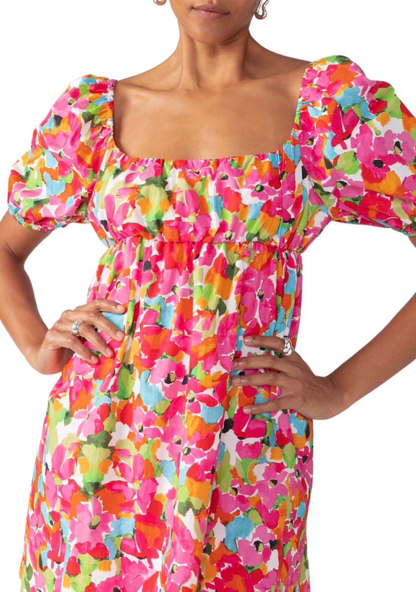 Womens Puff Sleeve Floral Babydoll Dress
