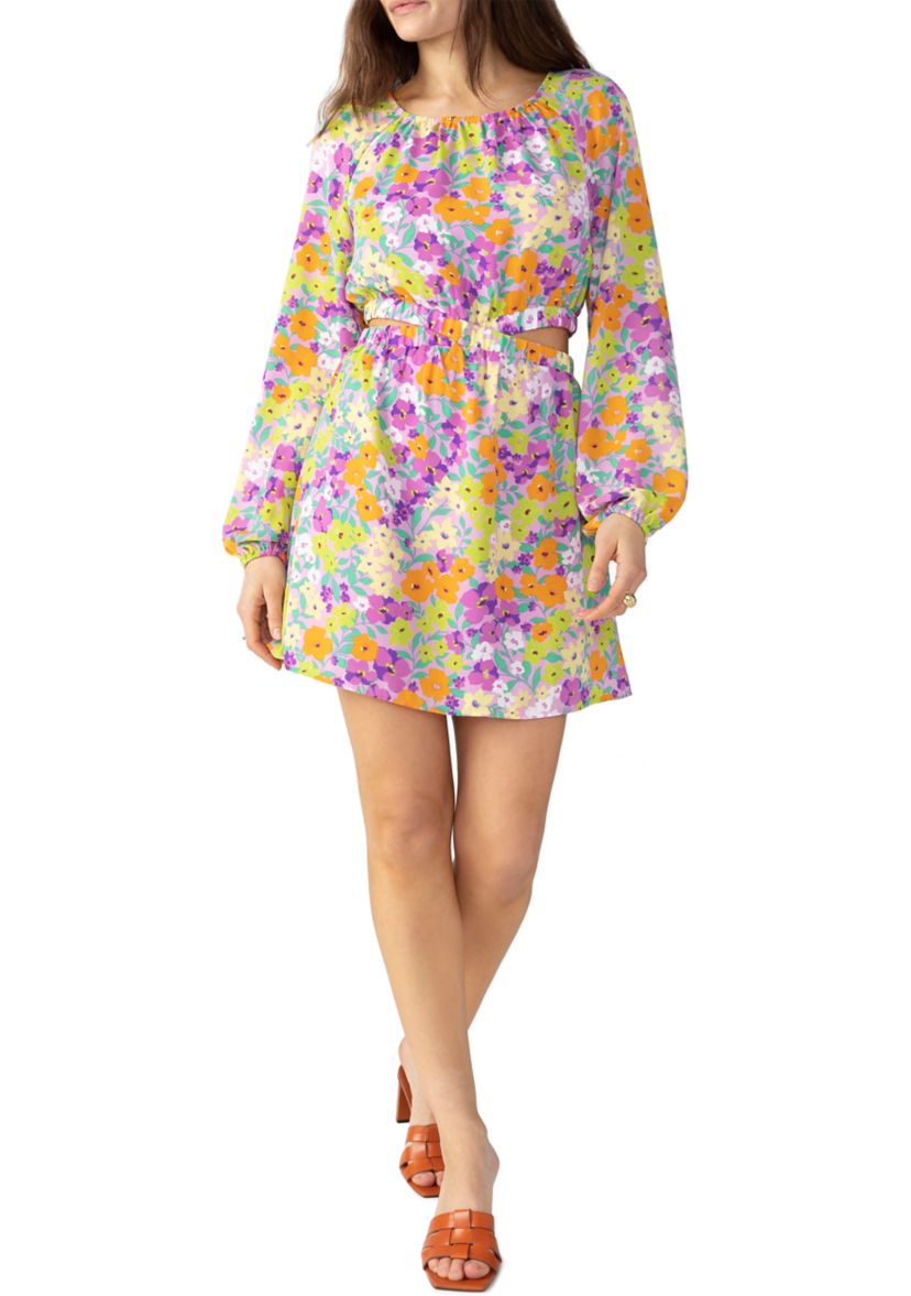 Womens Blouson Sleeve Floral Dress