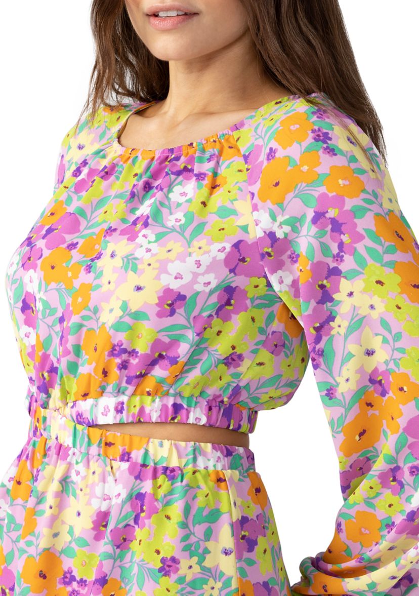 Womens Blouson Sleeve Floral Dress