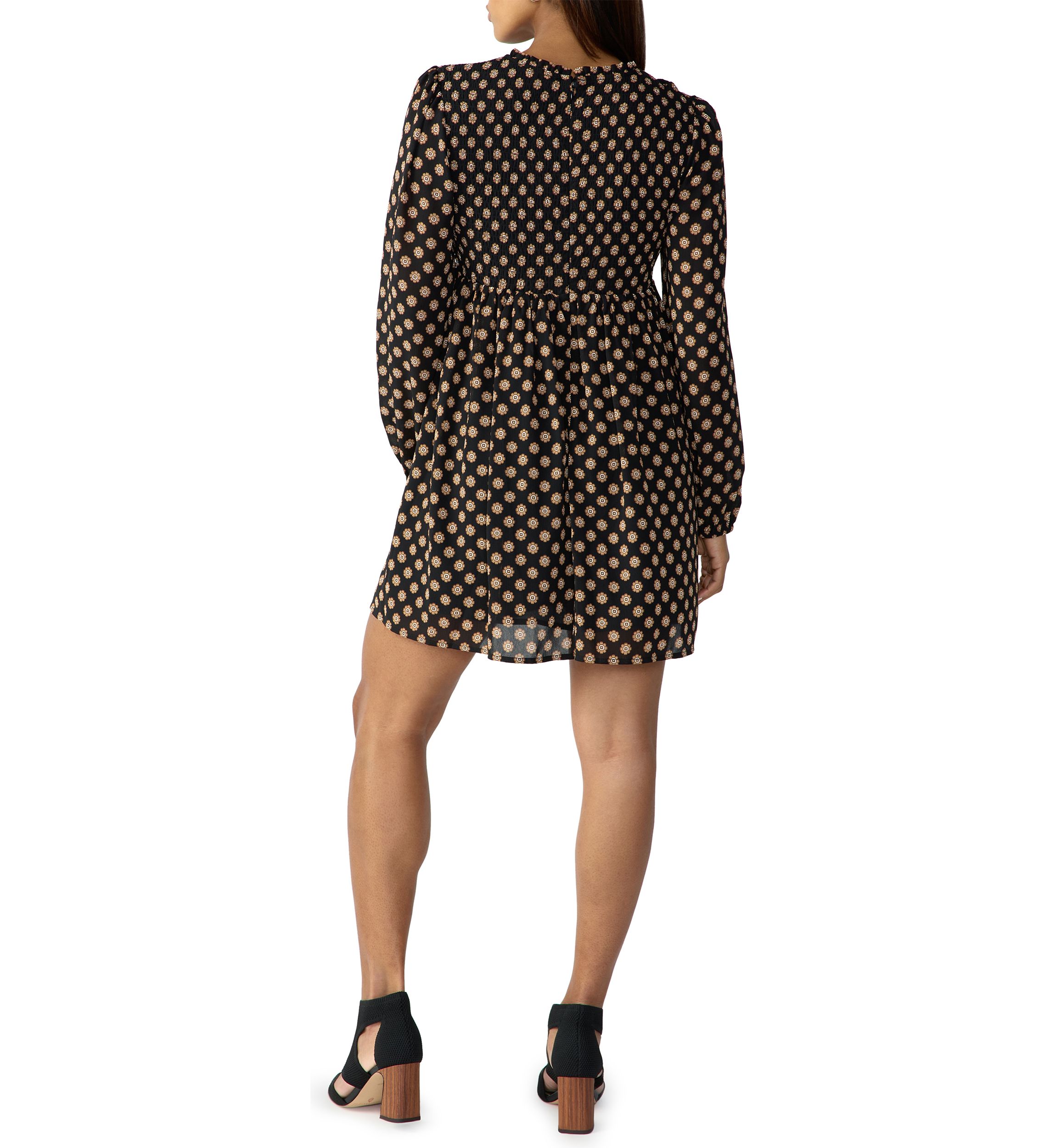 Womens Smocked Printed Babydoll Dress