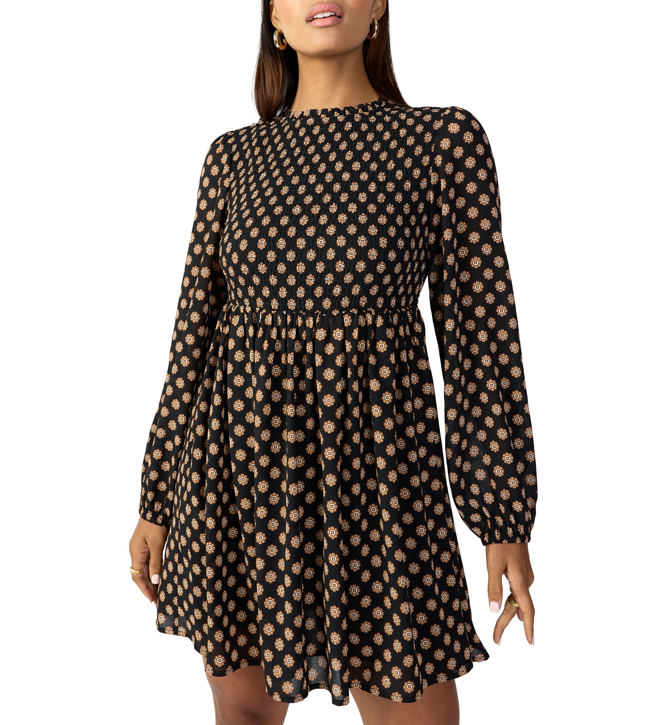 Womens Smocked Printed Babydoll Dress