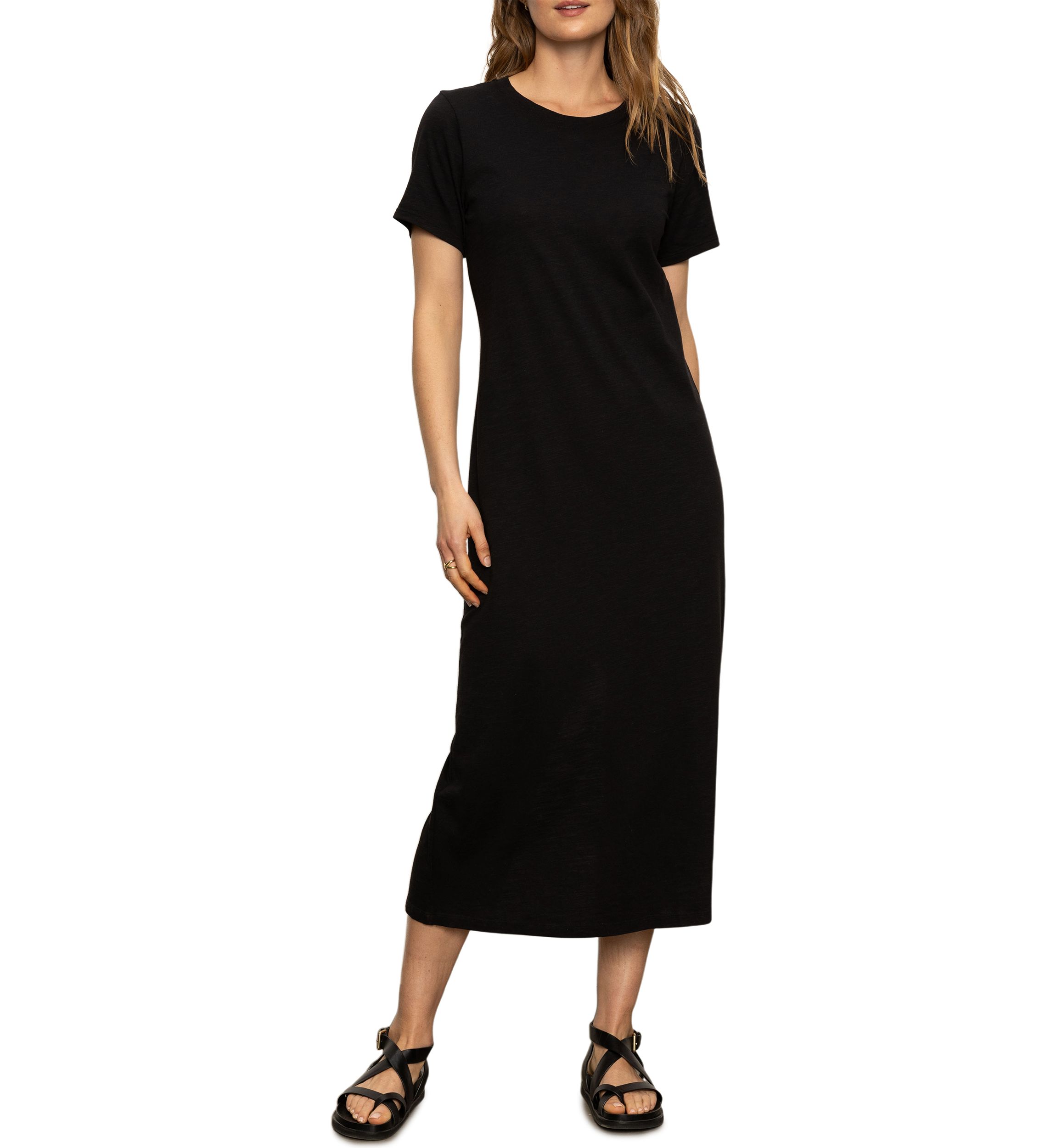 Womens Short Sleeve Maxi Dress with Back Slit