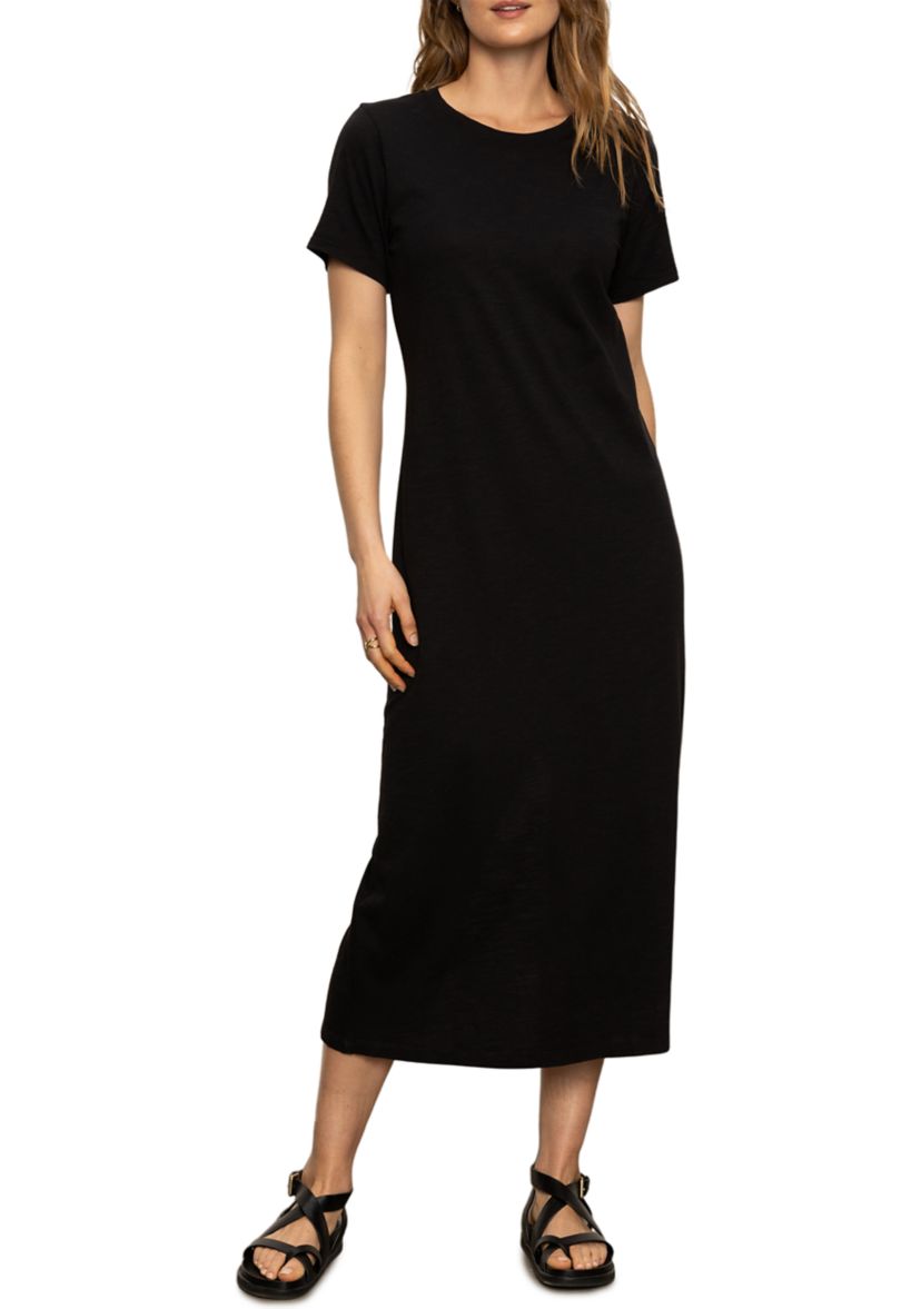 Womens Short Sleeve Maxi Dress with Back Slit