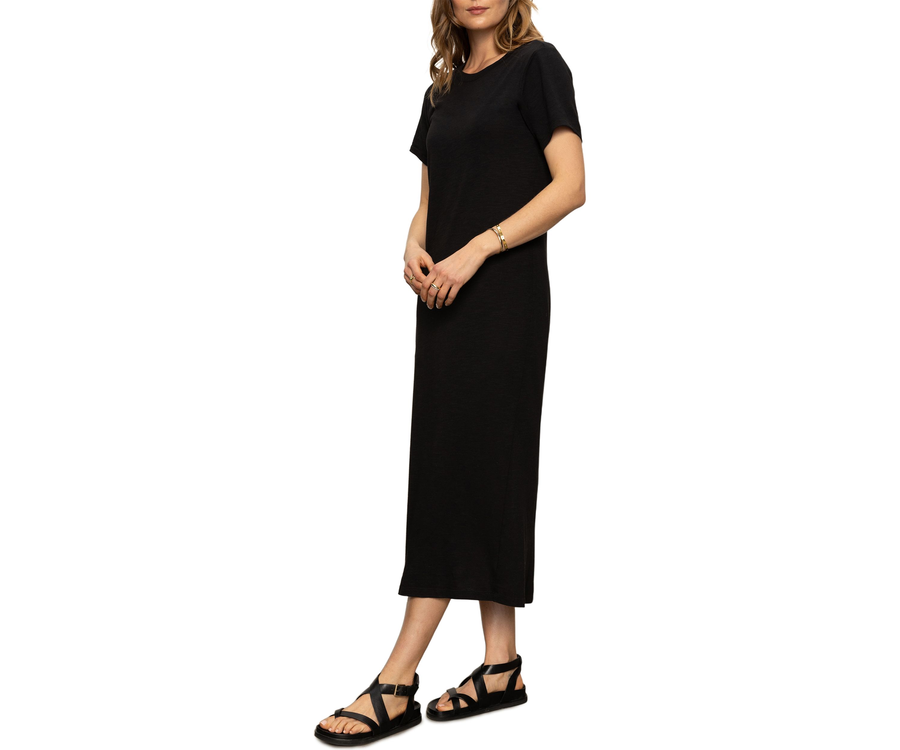 Womens Short Sleeve Maxi Dress with Back Slit