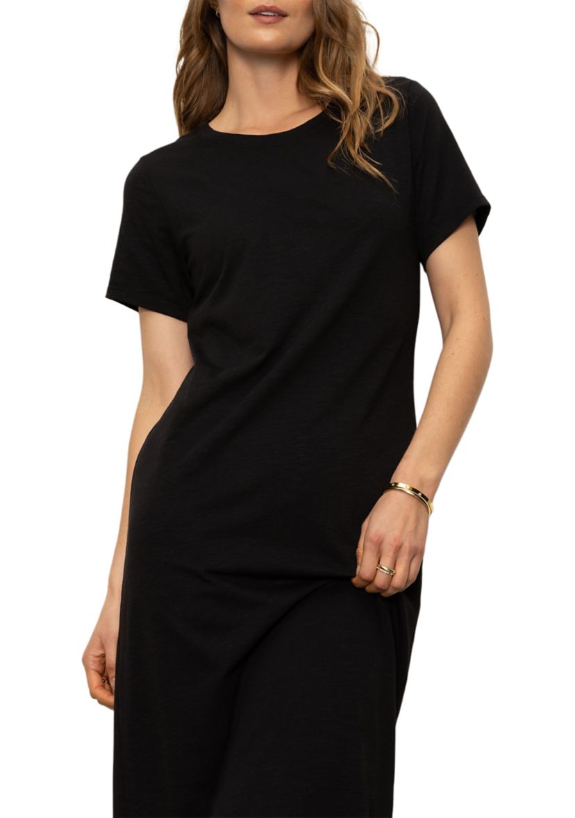 Womens Short Sleeve Maxi Dress with Back Slit