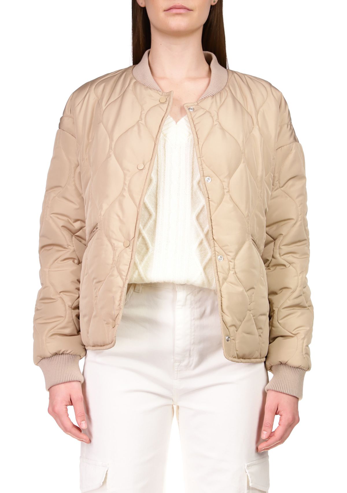 Womens Relaxed Fit Nylon Bomber Jacket